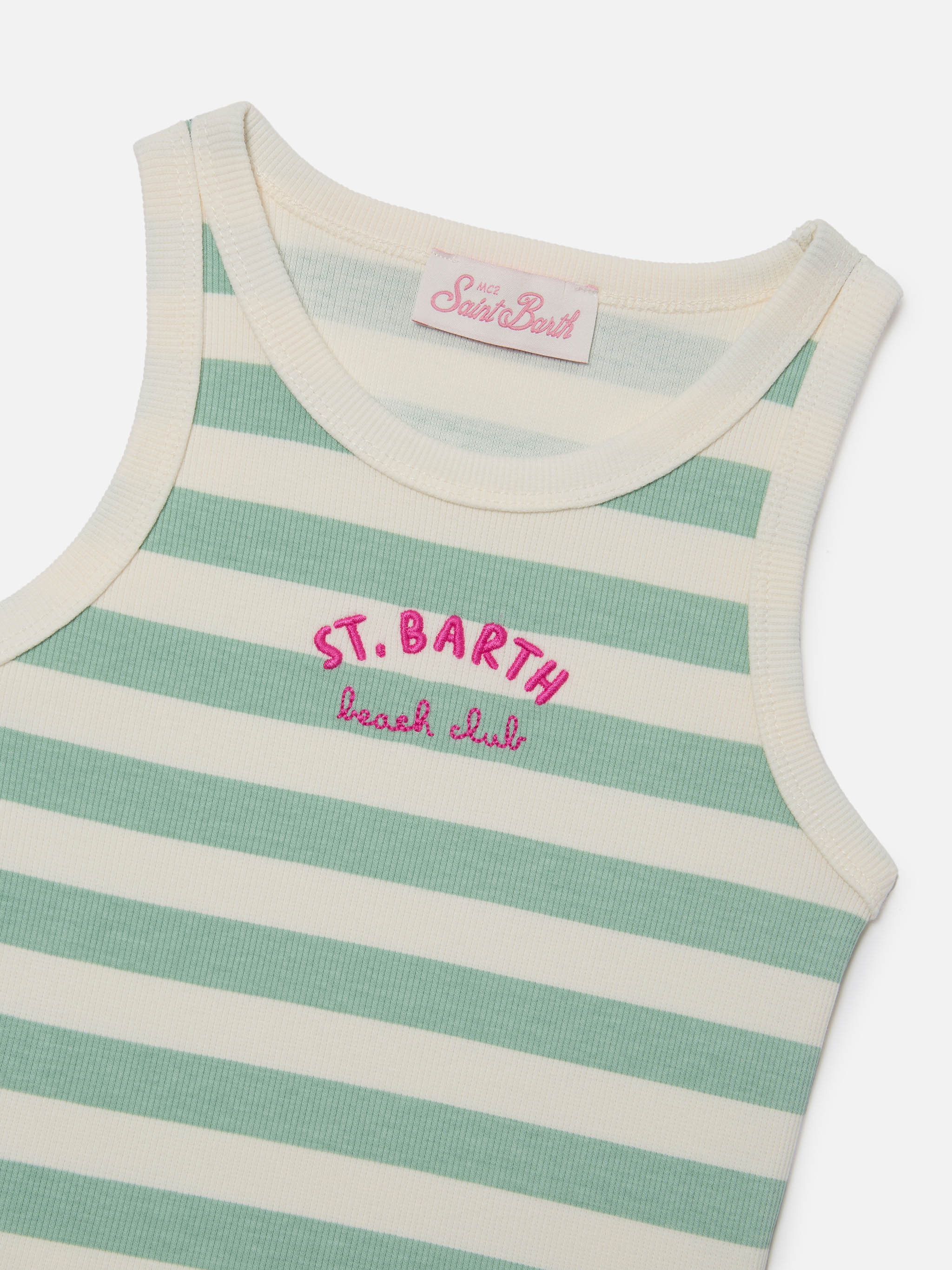 Blue Jr Tank-Top With Green And White Stripes Embroidered Logo Top_apparel