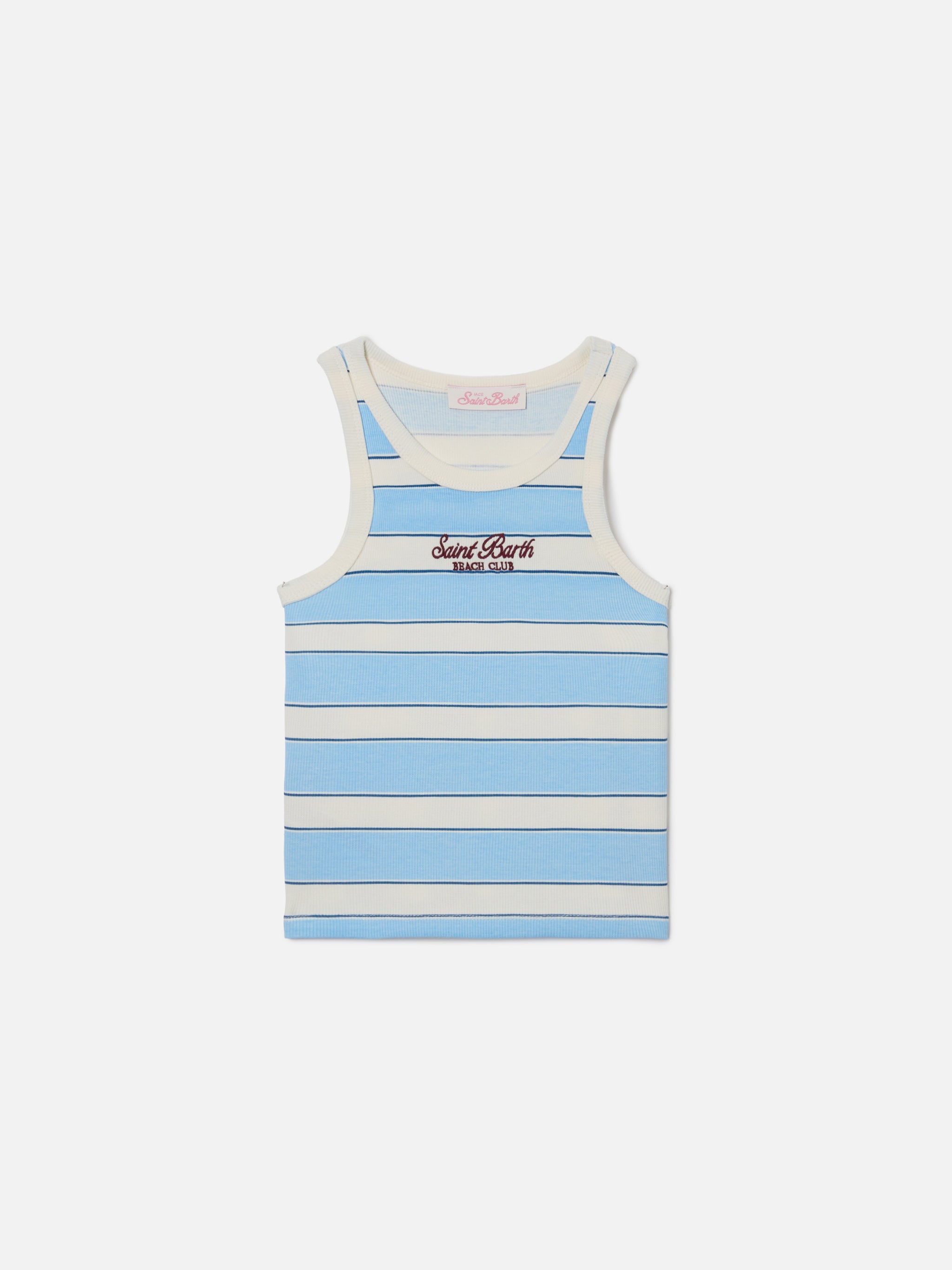 Blue Jr Tank-Top With Light And Cream Stripes Embroidered Logo Top_apparel