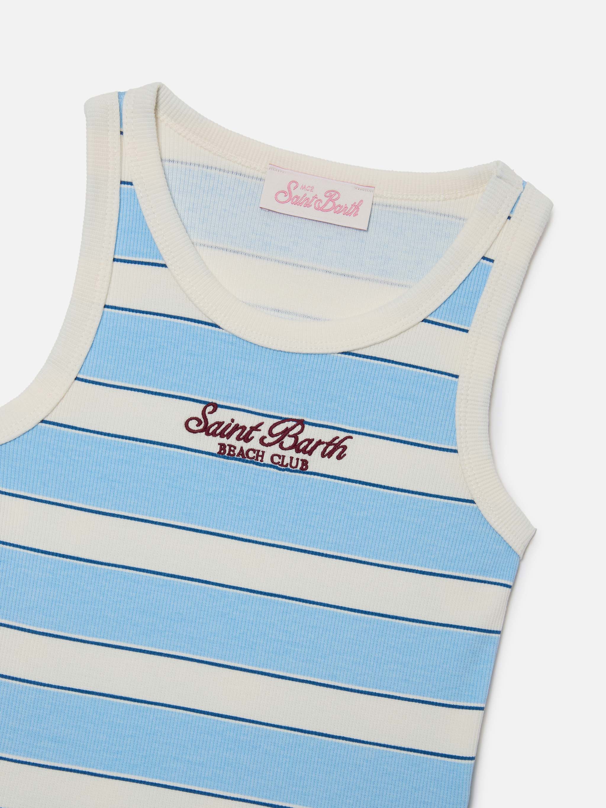 Blue Jr Tank-Top With Light And Cream Stripes Embroidered Logo Top_apparel