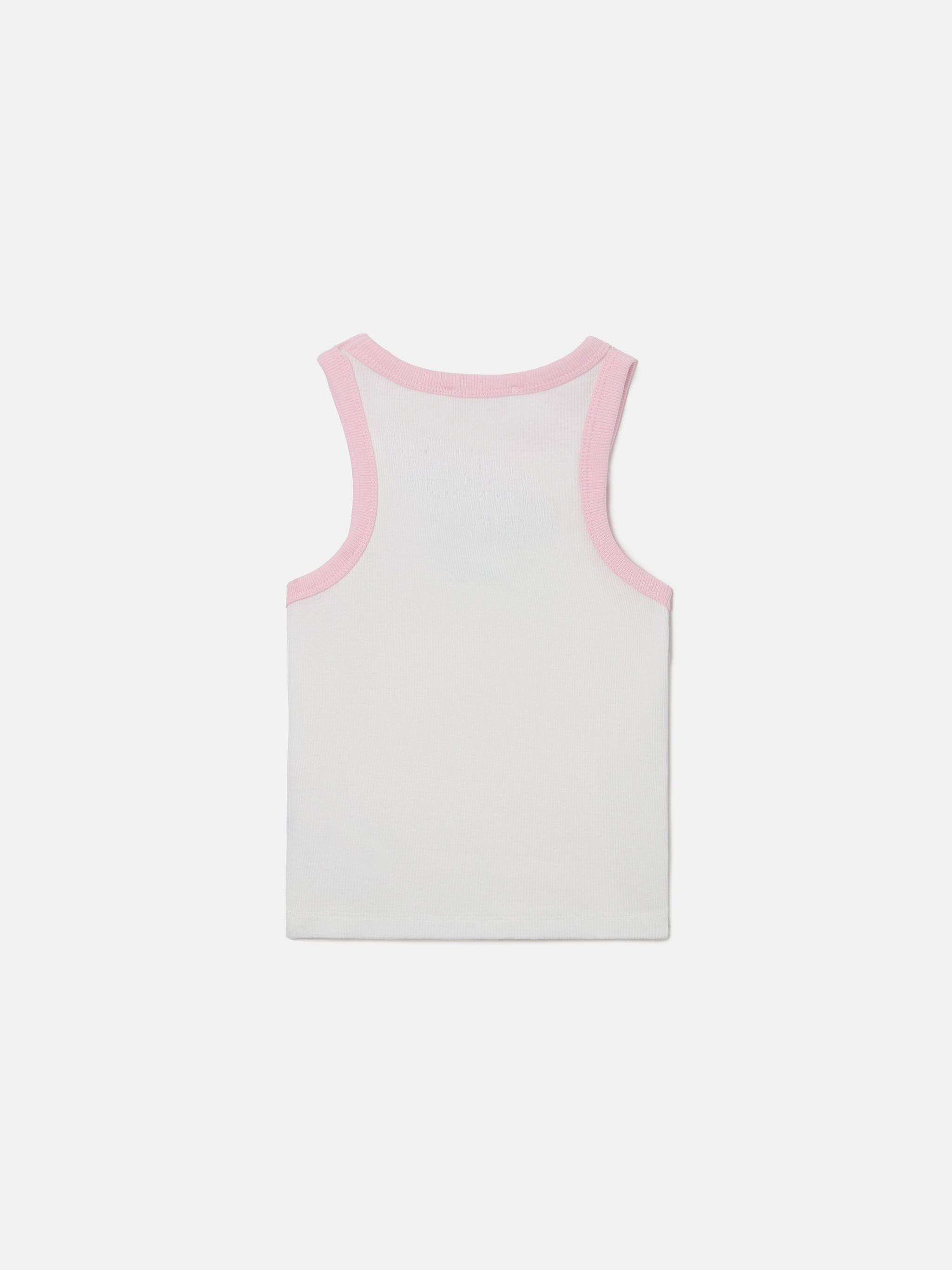 Blue Jr Tank-Top White With Embroidered Logo And Pink Trims Top_apparel