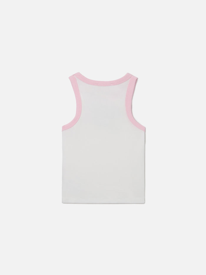 Blue Jr Tank-Top White With Embroidered Logo And Pink Trims Top_apparel