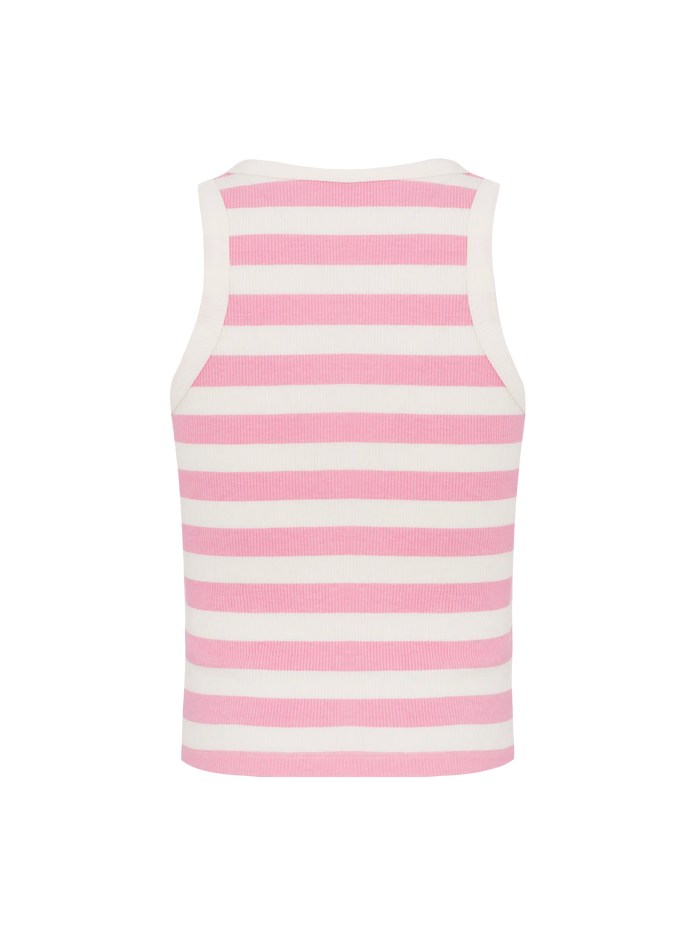Blue Jr Pink Striped Rib-Knit Cotton Crop Tank With Embroidery Top_apparel