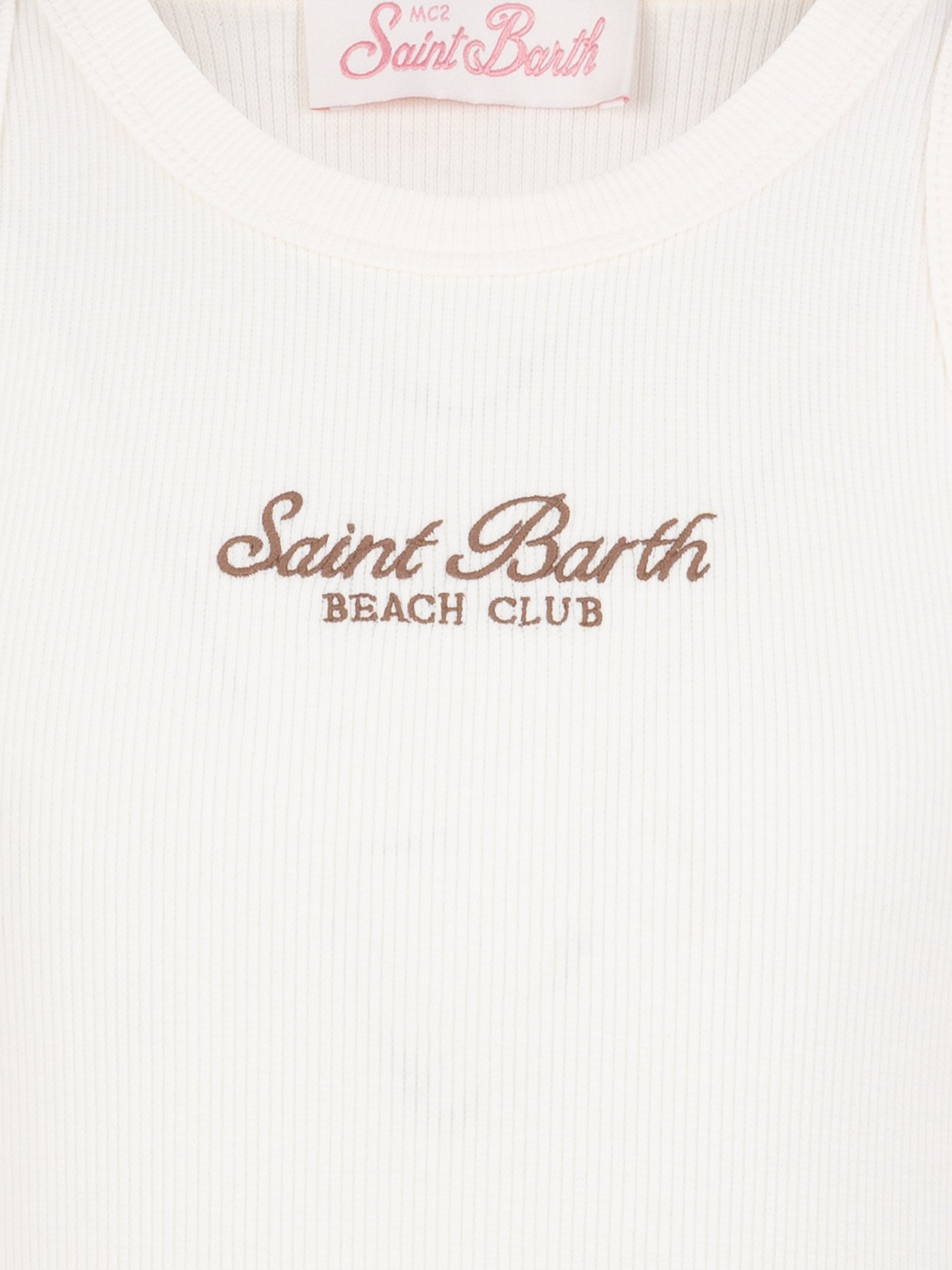 Blue Jr Off-White Rib-Knit Cotton Crop Tank With Embroidery Top_apparel