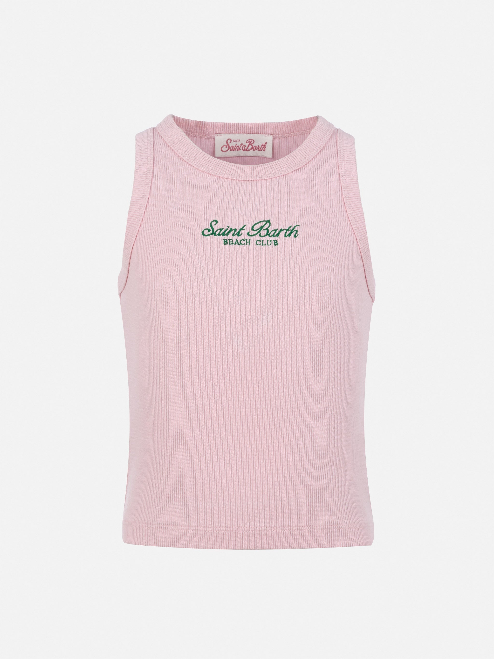 Blue Jr Pink Rib-Knit Cotton Crop Tank With Embroidery Top_apparel