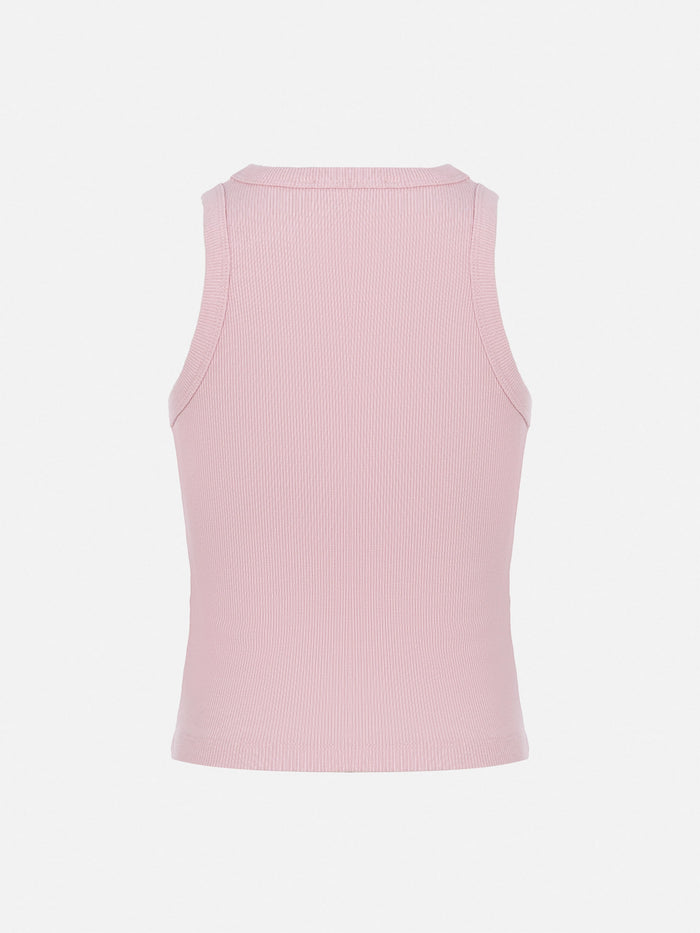 Blue Jr Pink Rib-Knit Cotton Crop Tank With Embroidery Top_apparel