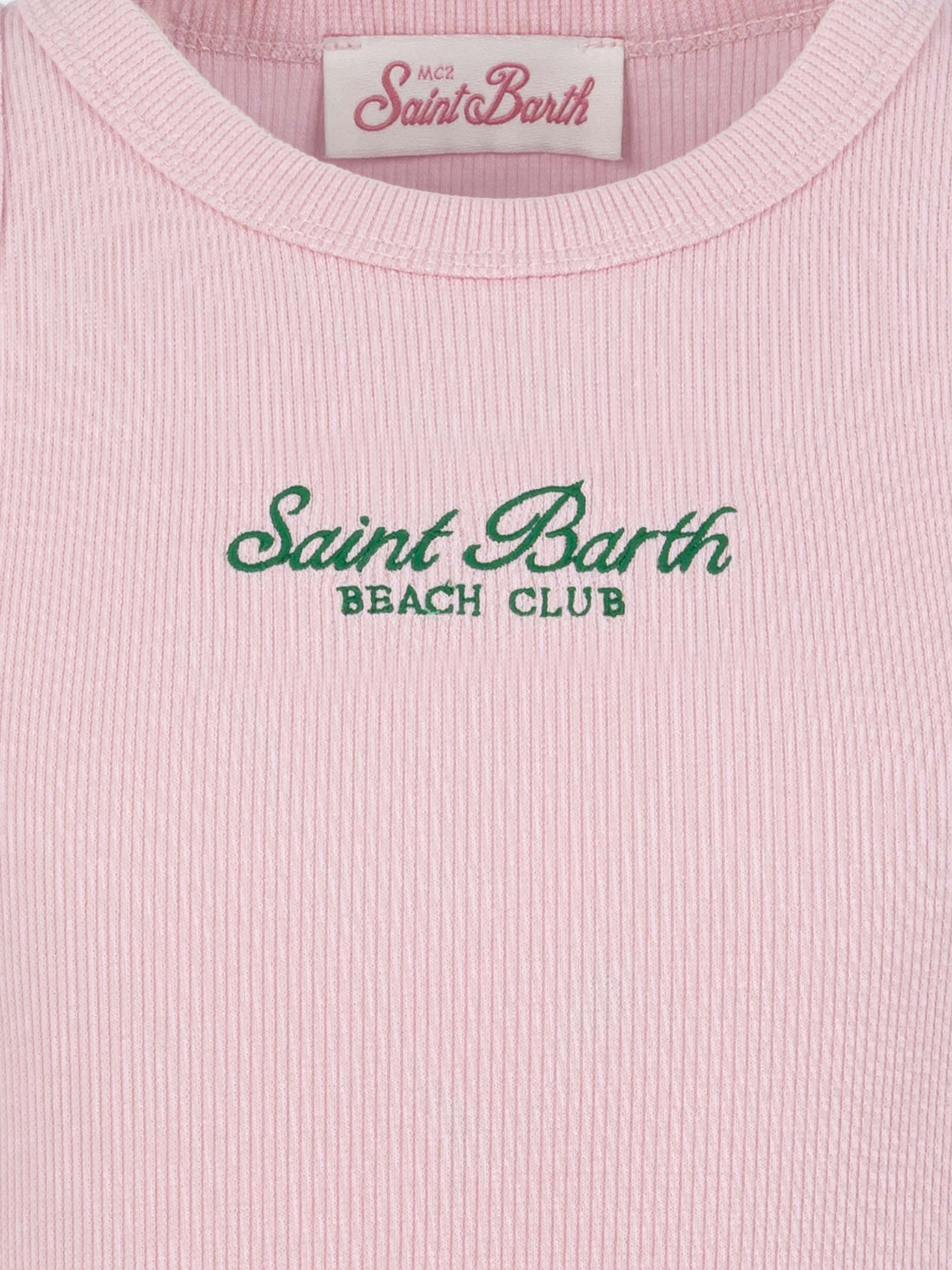 Blue Jr Pink Rib-Knit Cotton Crop Tank With Embroidery Top_apparel
