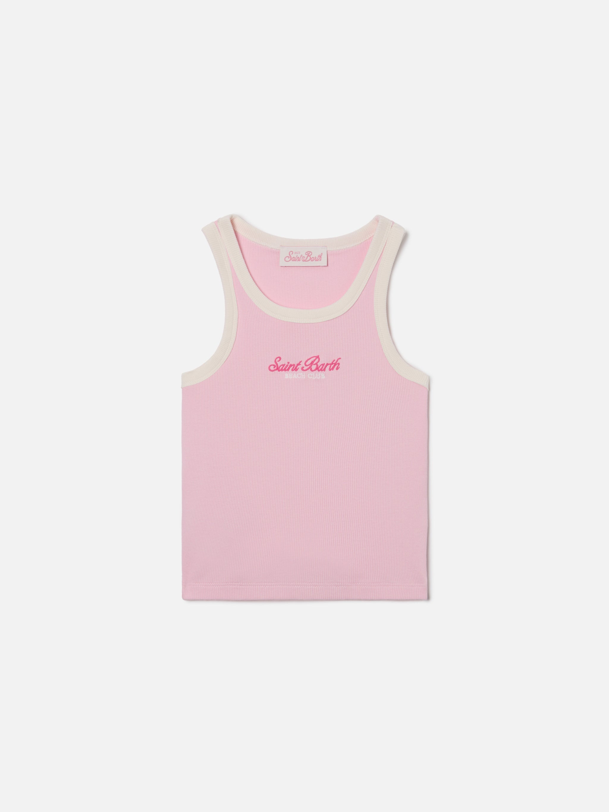 Blue Jr Tank-Top Pink With Embroidered Logo And Cream Trims Top_apparel
