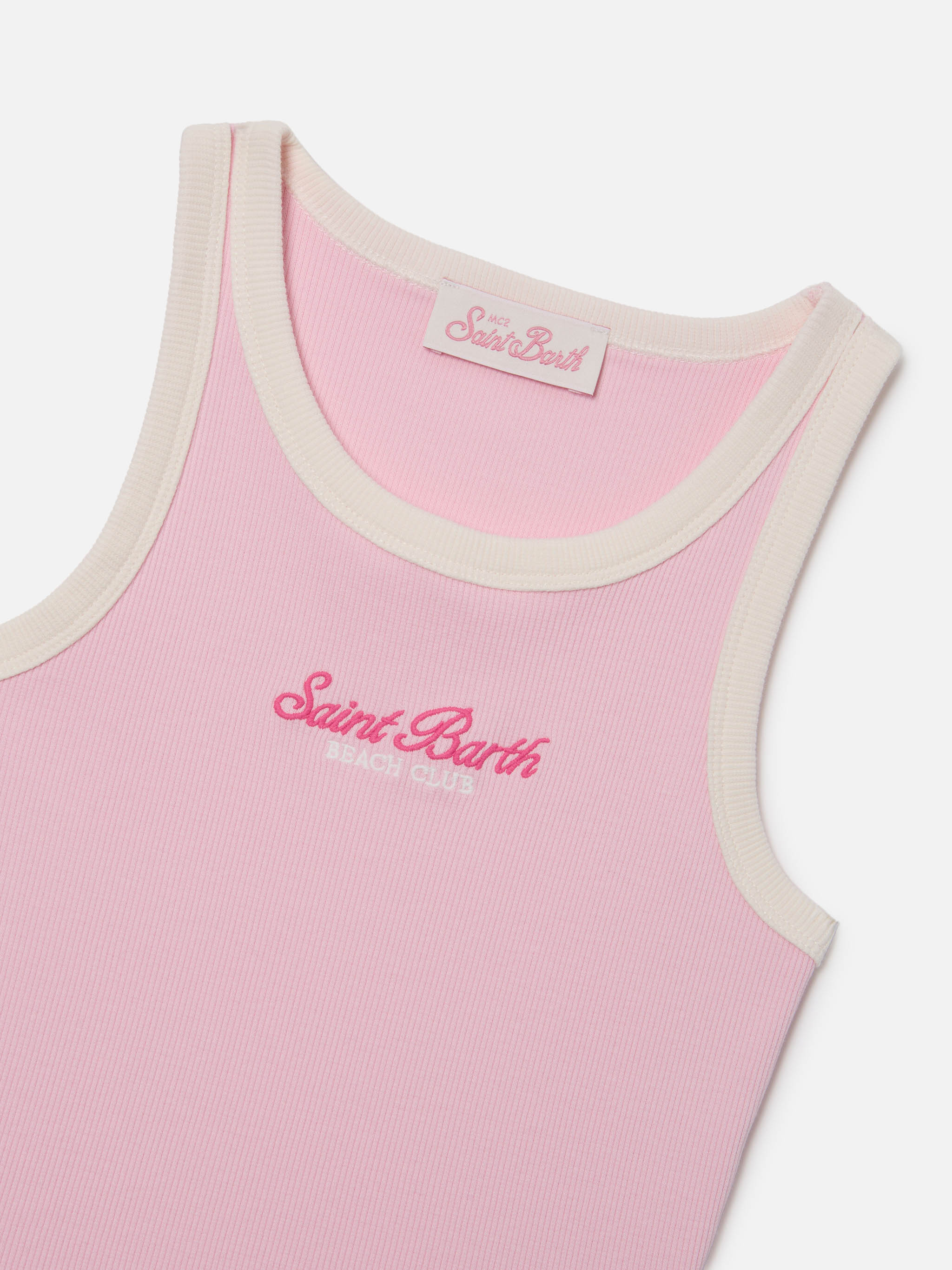 Blue Jr Tank-Top Pink With Embroidered Logo And Cream Trims Top_apparel