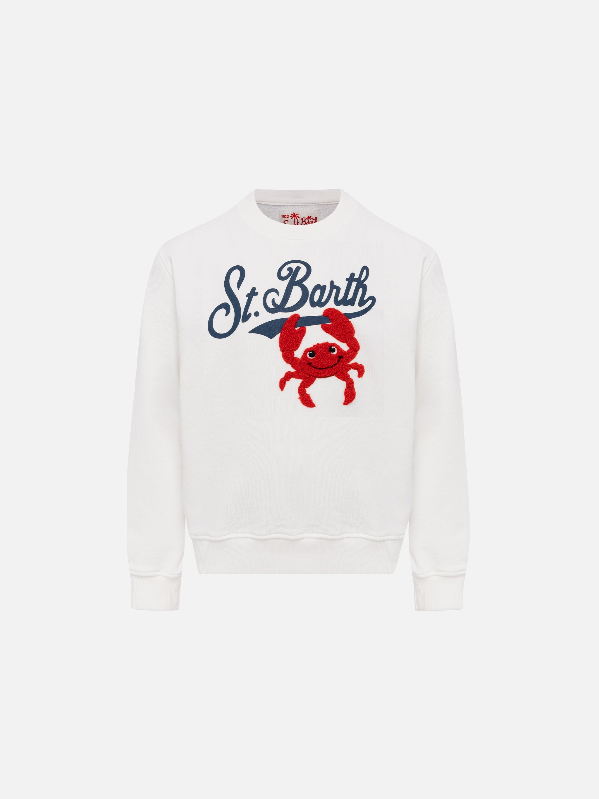 Boy Sweatshirt Bobby With St. Barth Print And Terry Crab Patch White