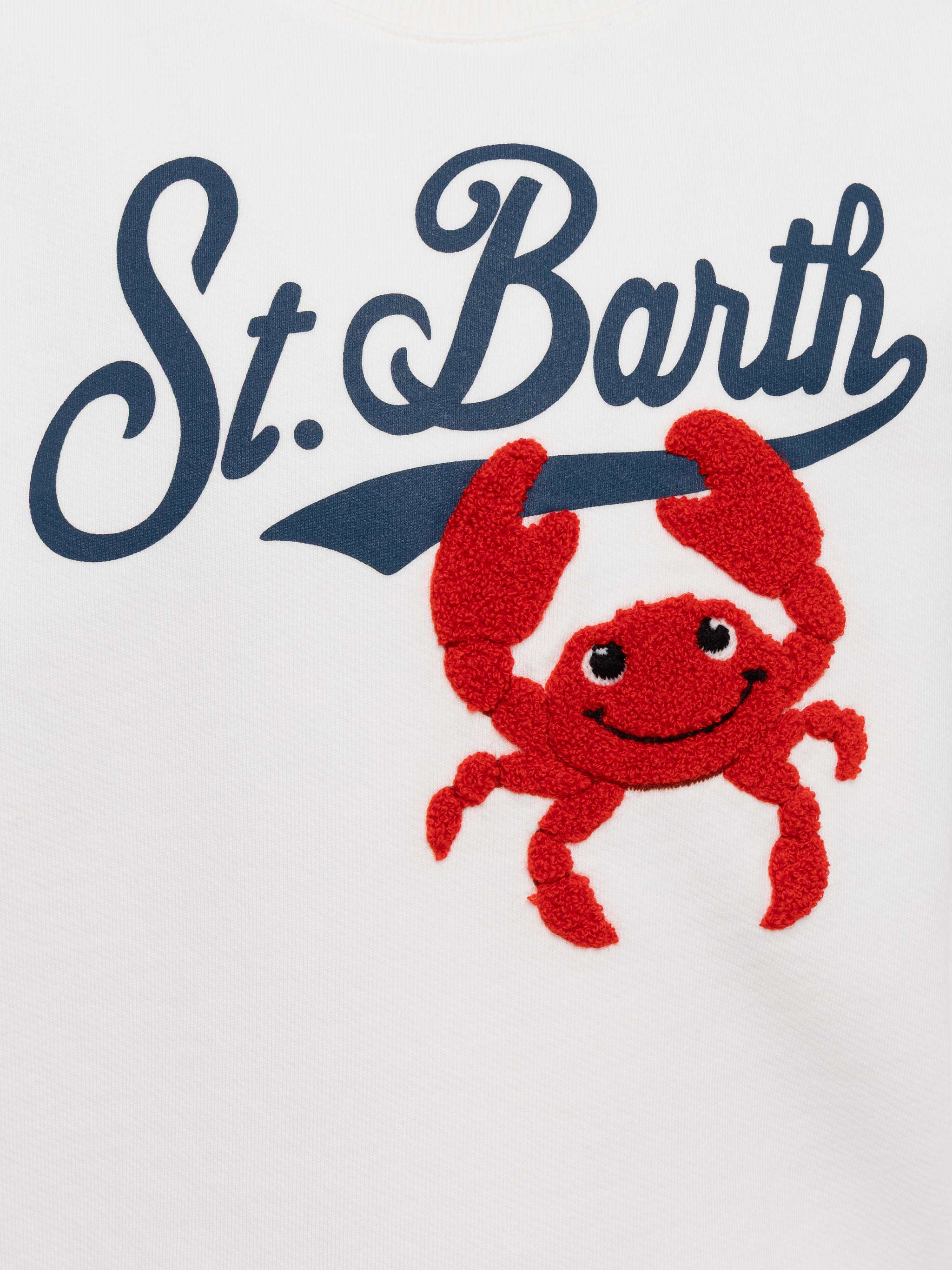 Boy Sweatshirt Bobby With St. Barth Print And Terry Crab Patch White