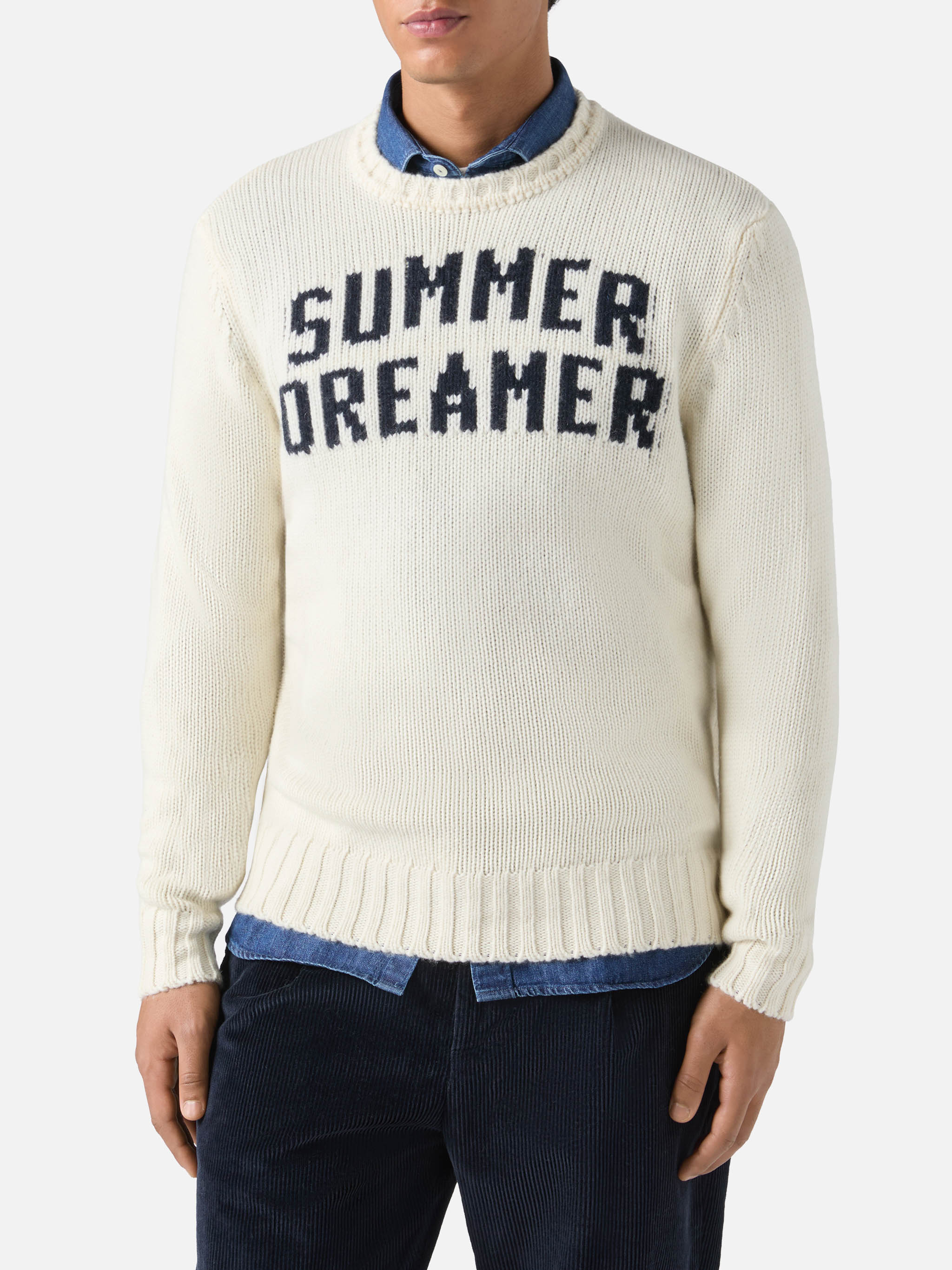White Crewneck Bombardino With Summer Dreamers Jacquard __single__ Knitwear