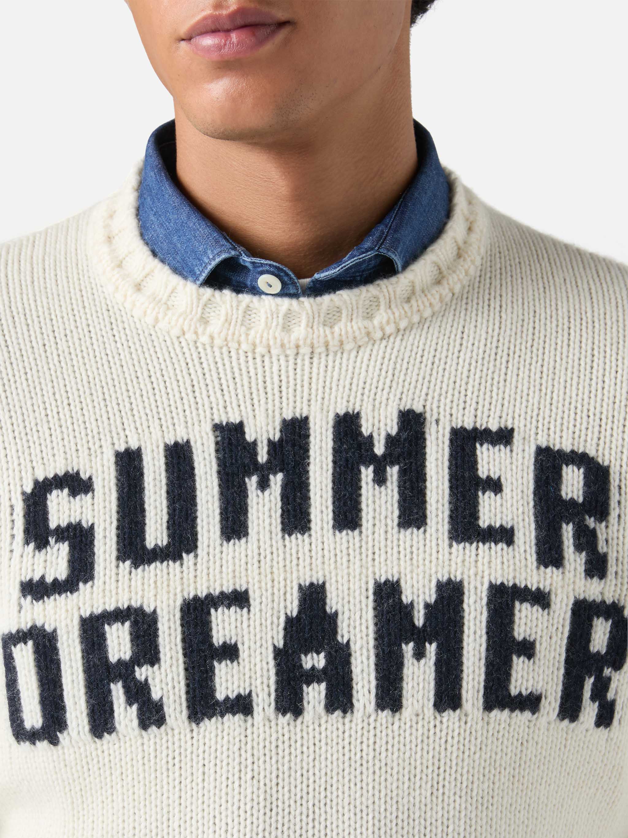 White Crewneck Bombardino With Summer Dreamers Jacquard __single__ Knitwear