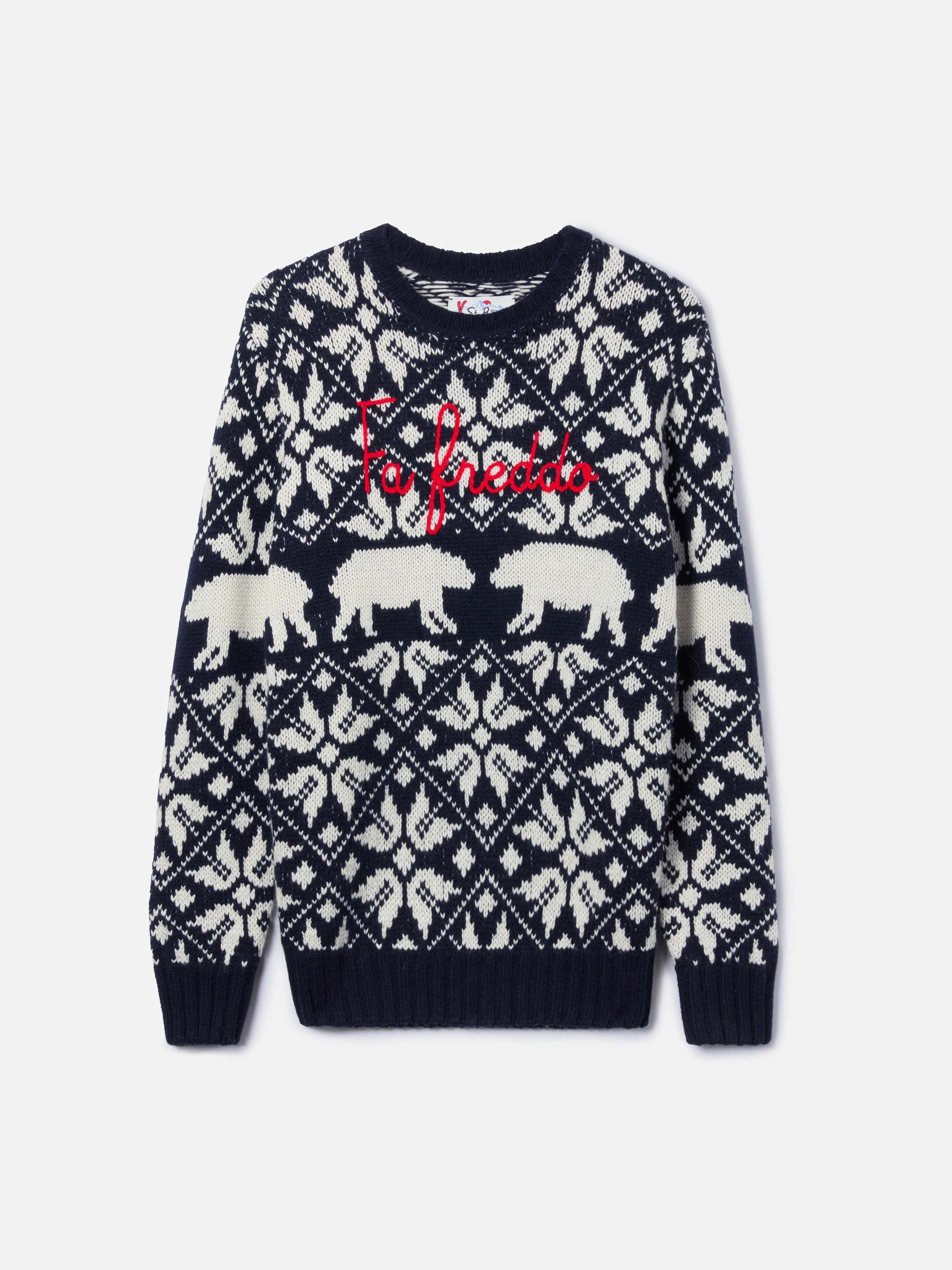 Man Sweater Bombardino With Norwegian Jacquard And Fa Freddo Embroidery Blue