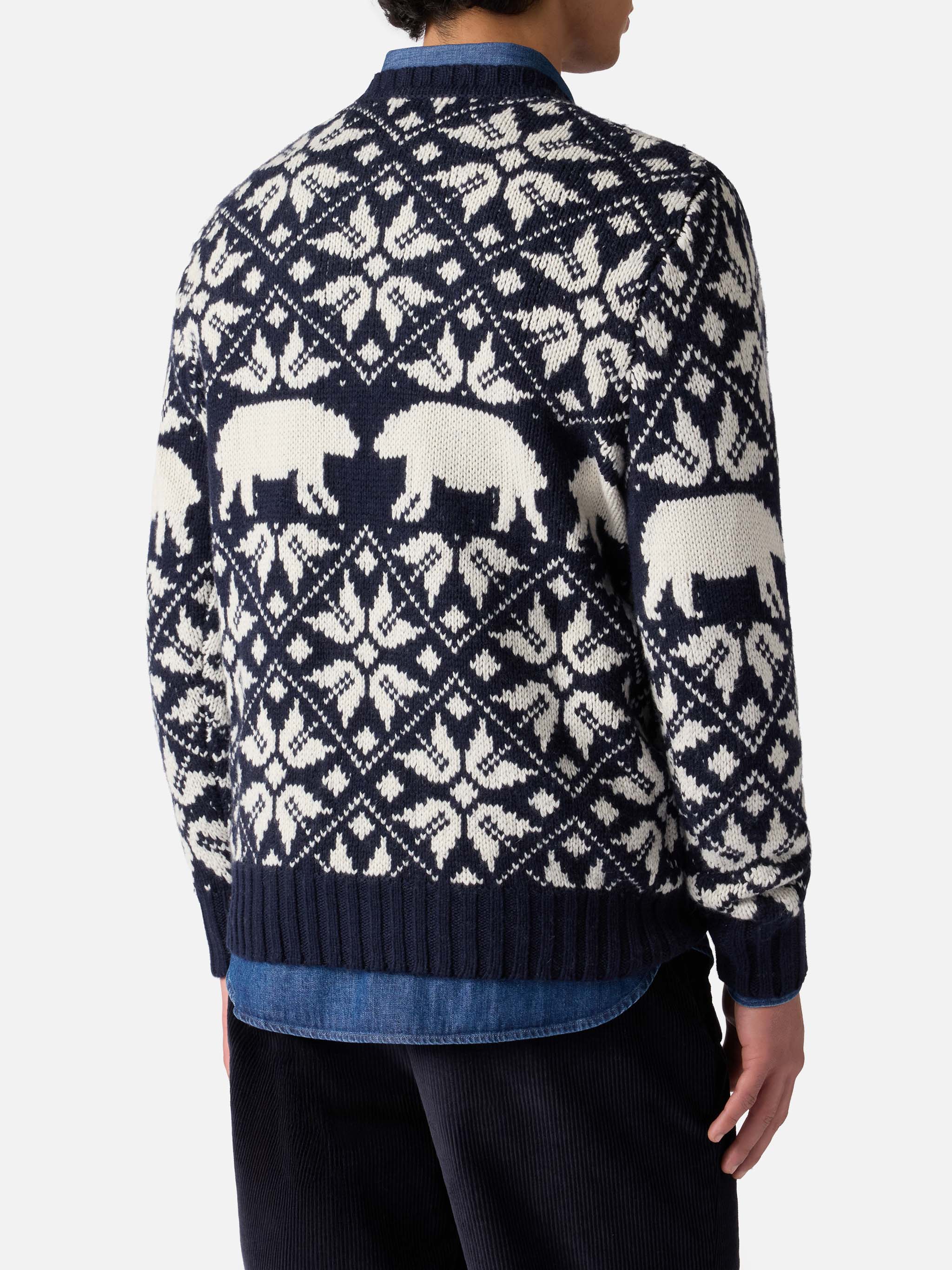 Man Sweater Bombardino With Norwegian Jacquard And Fa Freddo Embroidery Blue