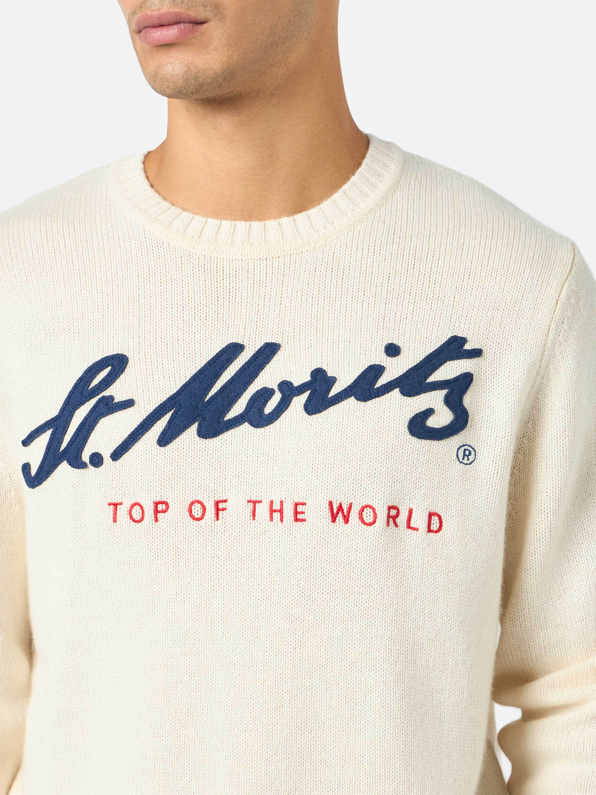 Man White Sweater Bombardino With St. Moritz Top Of The World Print | Special Edition Grey