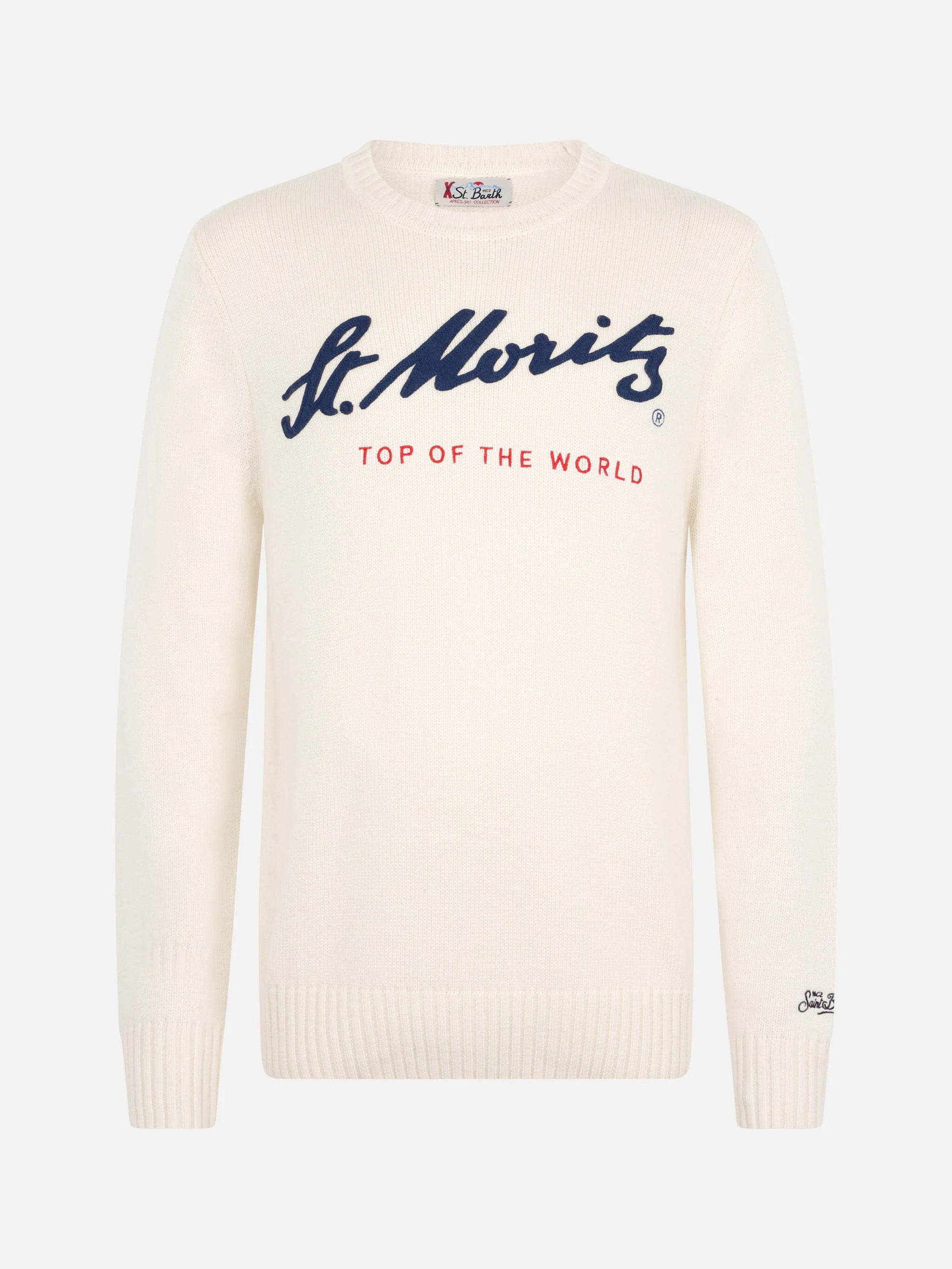 Man White Sweater Bombardino With St. Moritz Top Of The World Print | Special Edition Grey