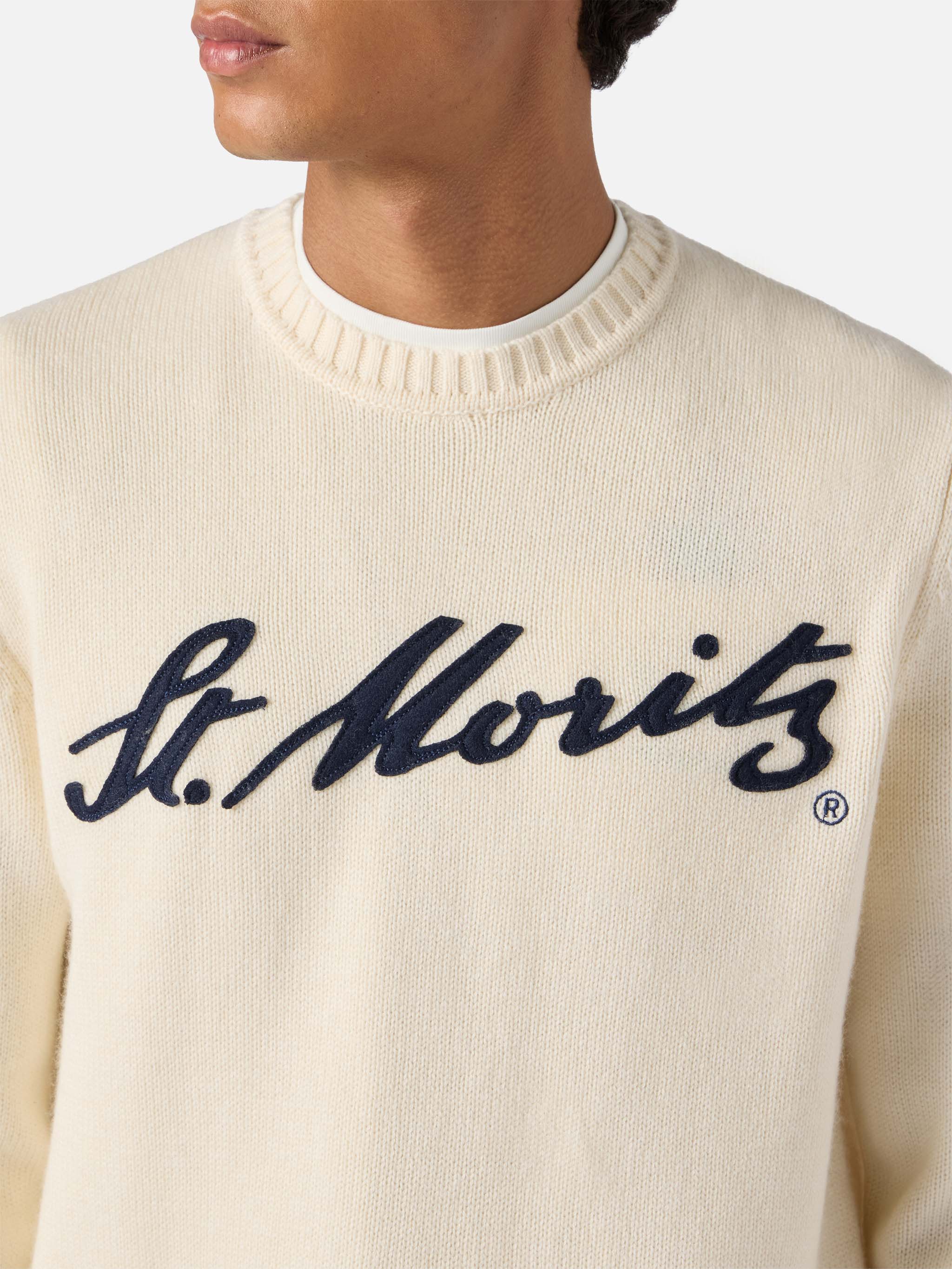 White Bombardino Light Sweater With St. Moritz Jacquard | Top Of The World Special Edition