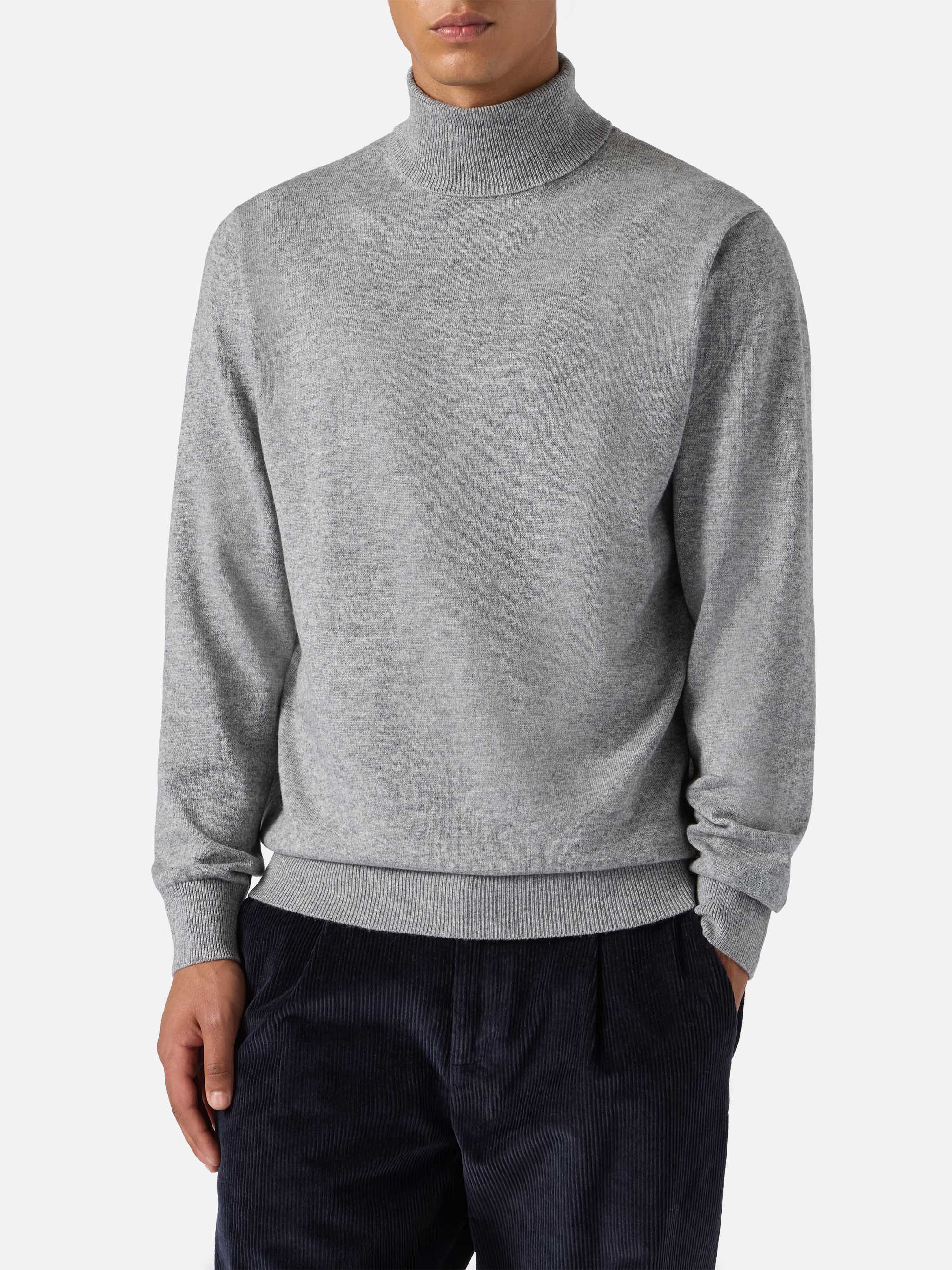 Turtleneck Sweater Bond Grey Melange Merino Wool And Cashmere