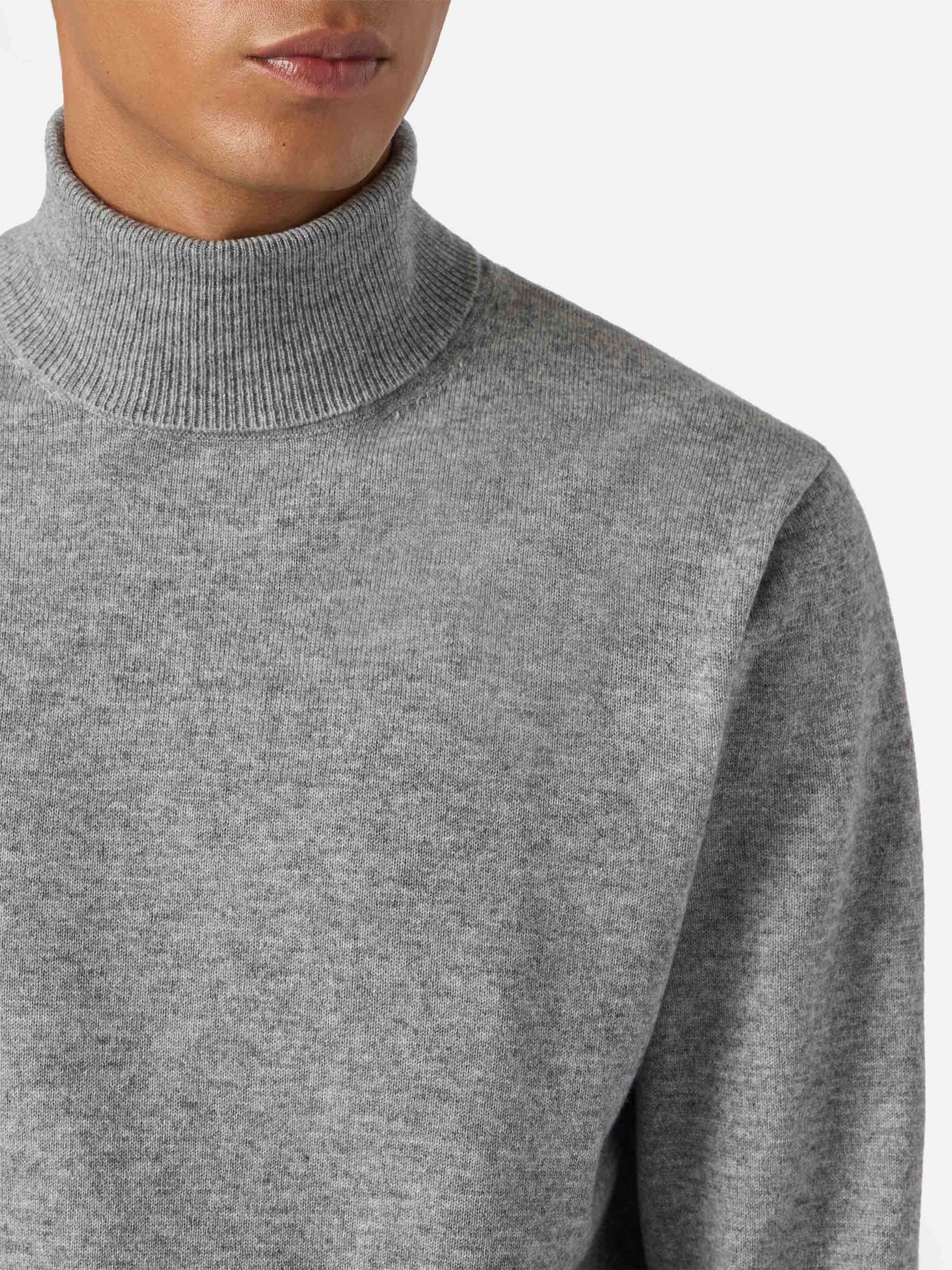 Turtleneck Sweater Bond Grey Melange Merino Wool And Cashmere