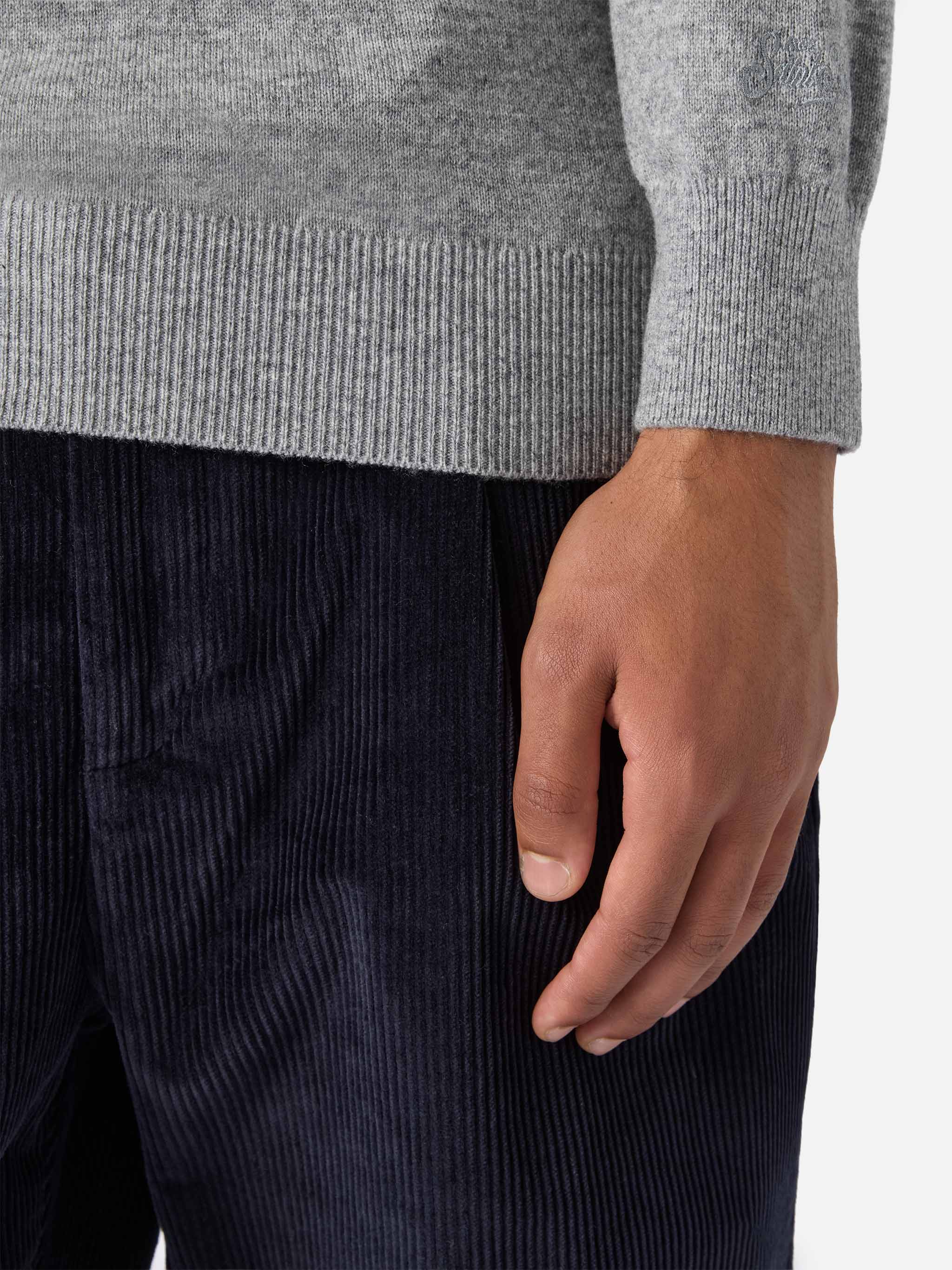 Turtleneck Sweater Bond Grey Melange Merino Wool And Cashmere