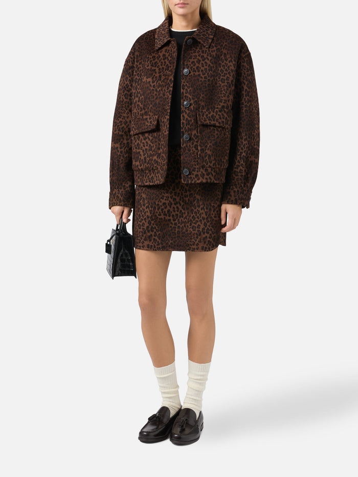 Bonnibell Cropped Jacket Double Fabric With Leopard Print Brown