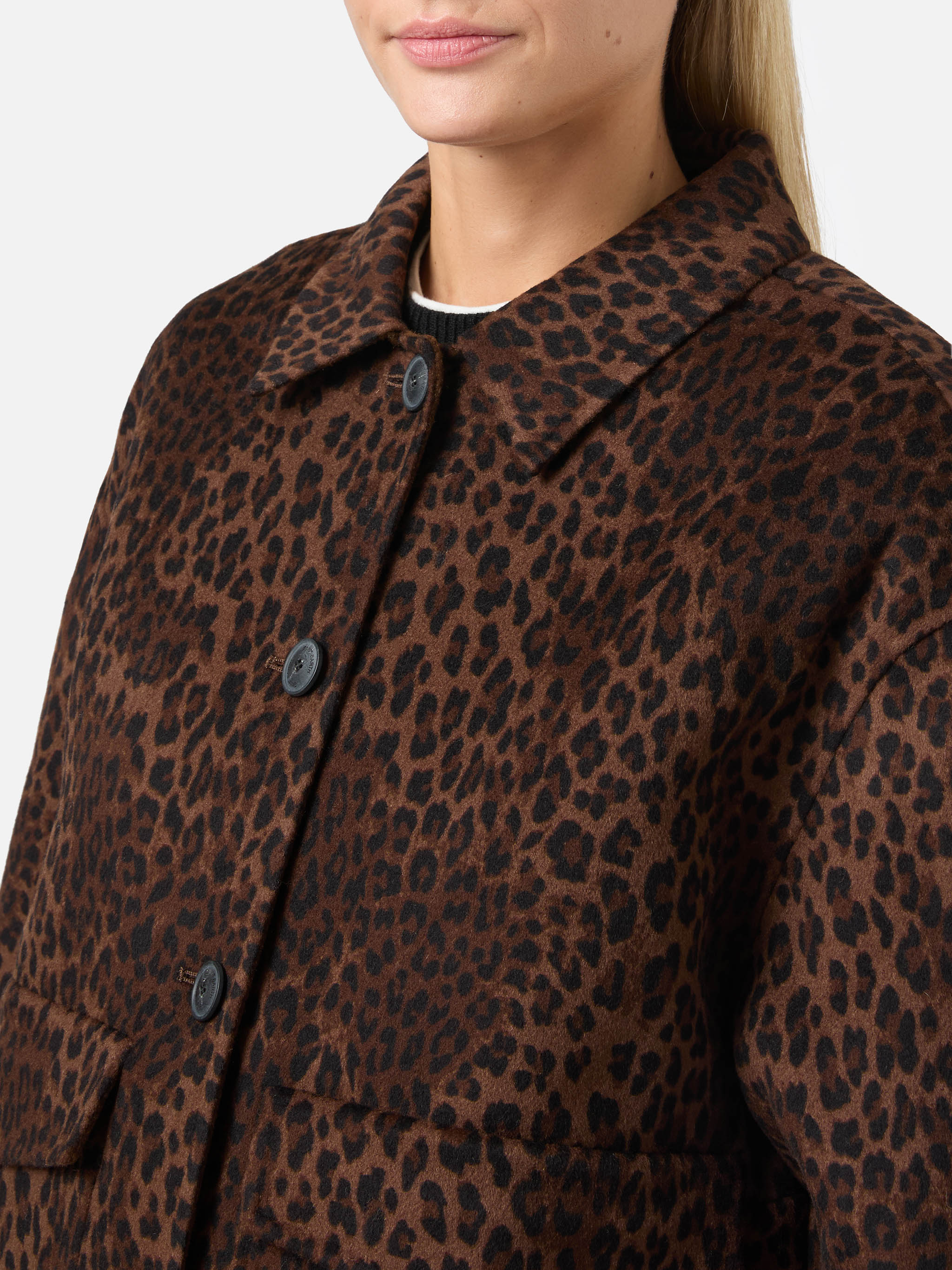 Bonnibell Cropped Jacket Double Fabric With Leopard Print Brown