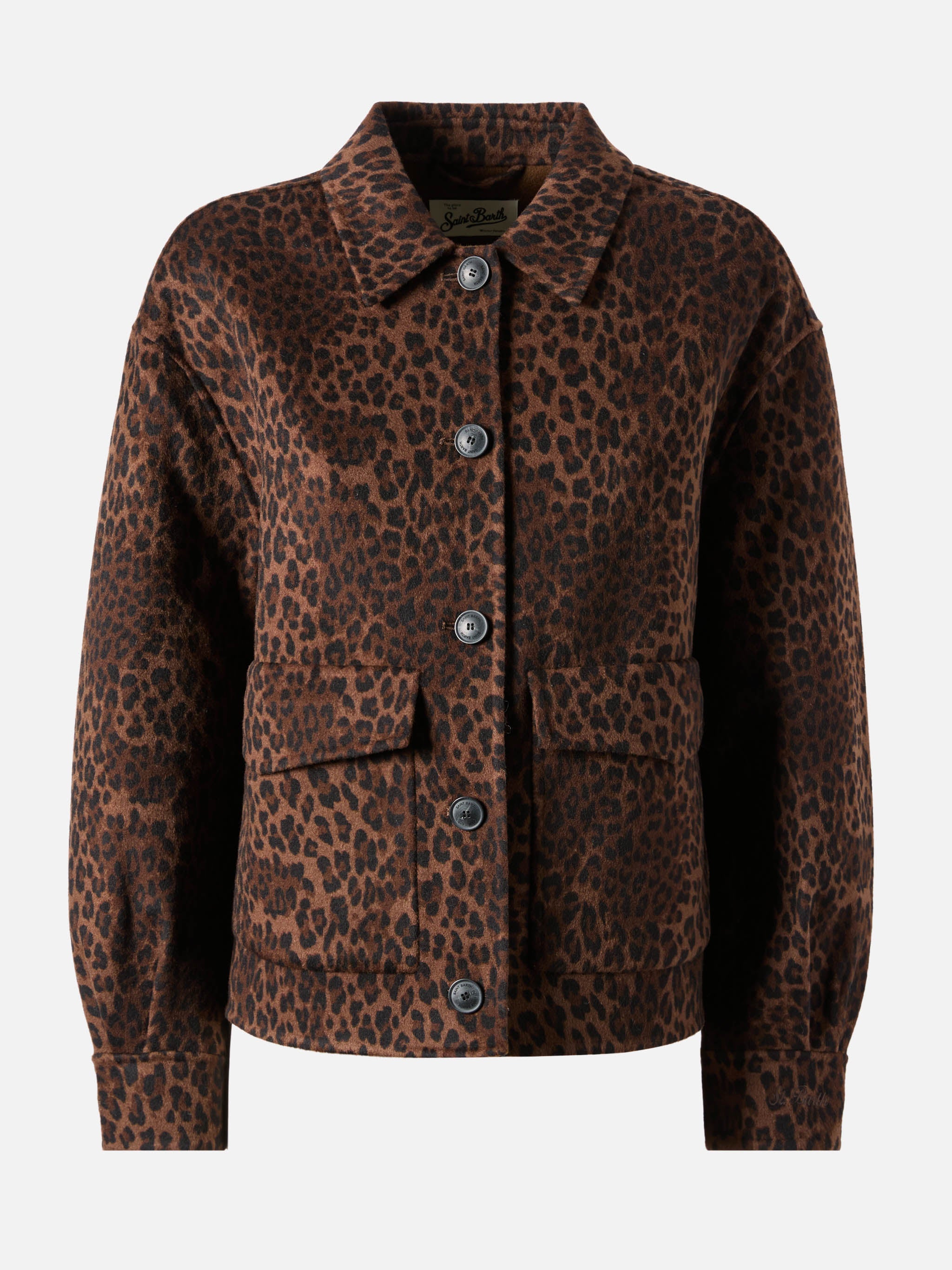 Bonnibell Cropped Jacket Double Fabric With Leopard Print Brown