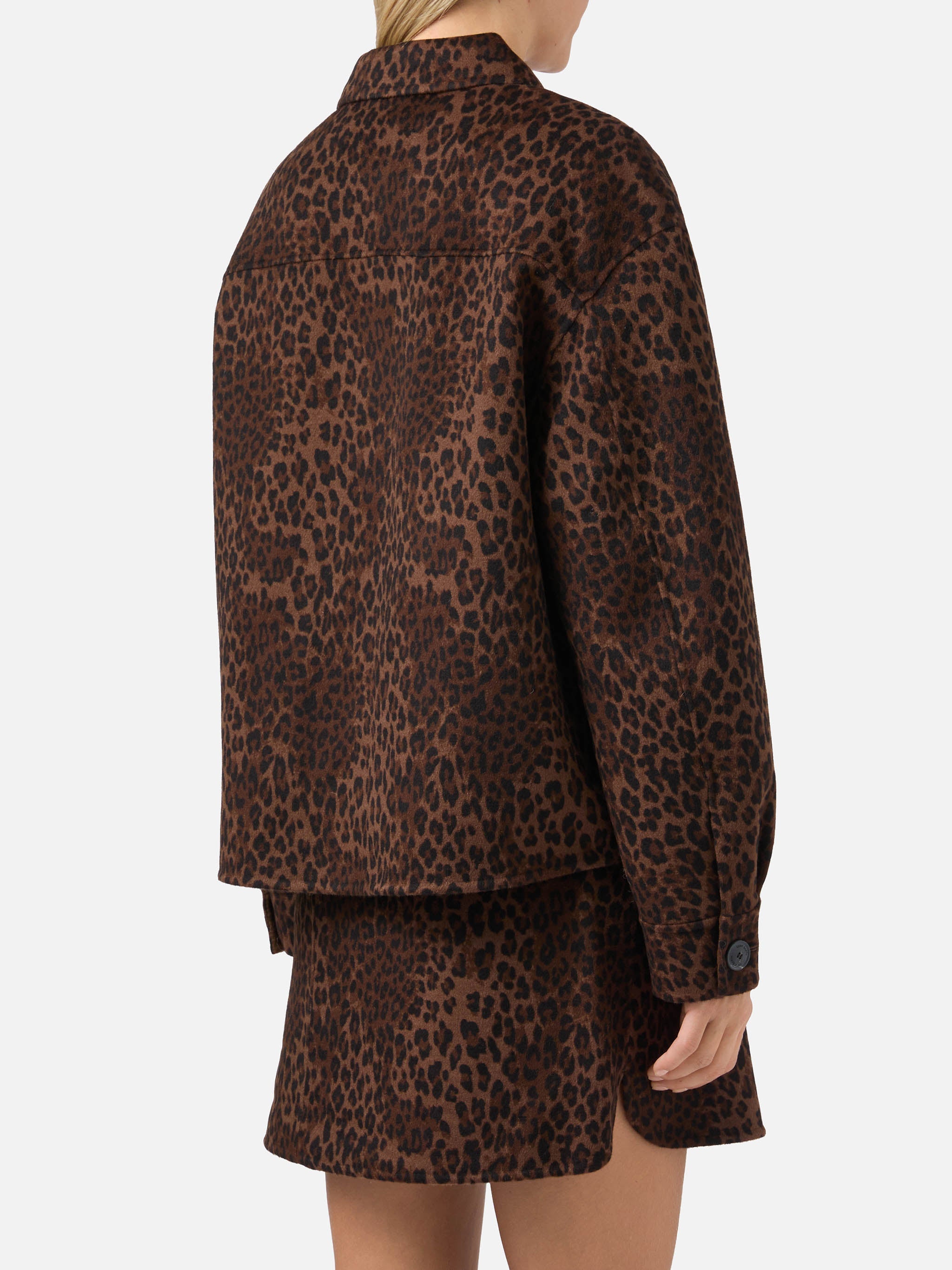 Bonnibell Cropped Jacket Double Fabric With Leopard Print Brown