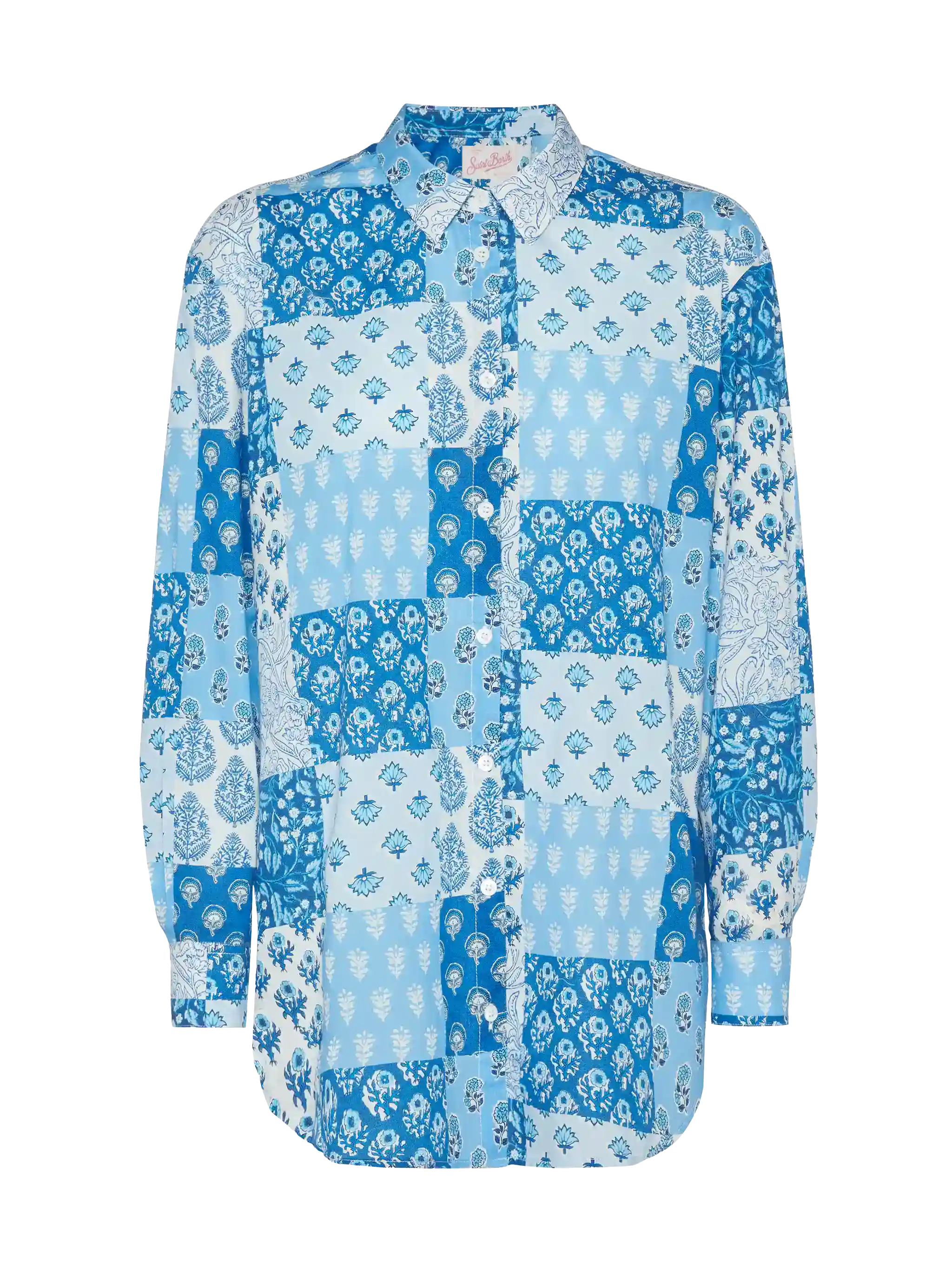 Brigitte Flower-Print Cotton Shirt Blue