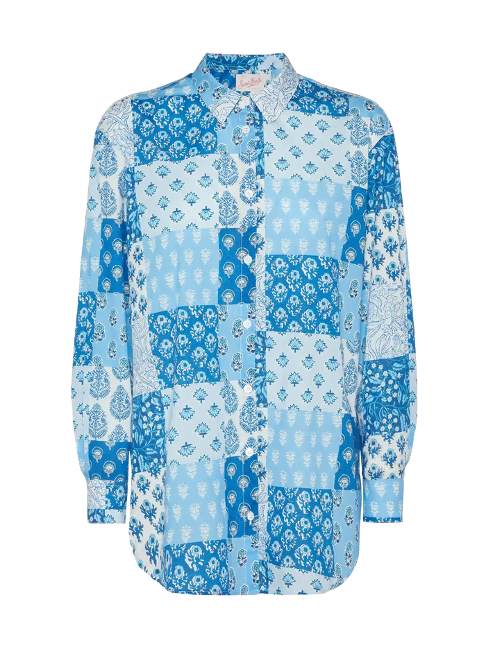Brigitte Flower-Print Cotton Shirt Blue