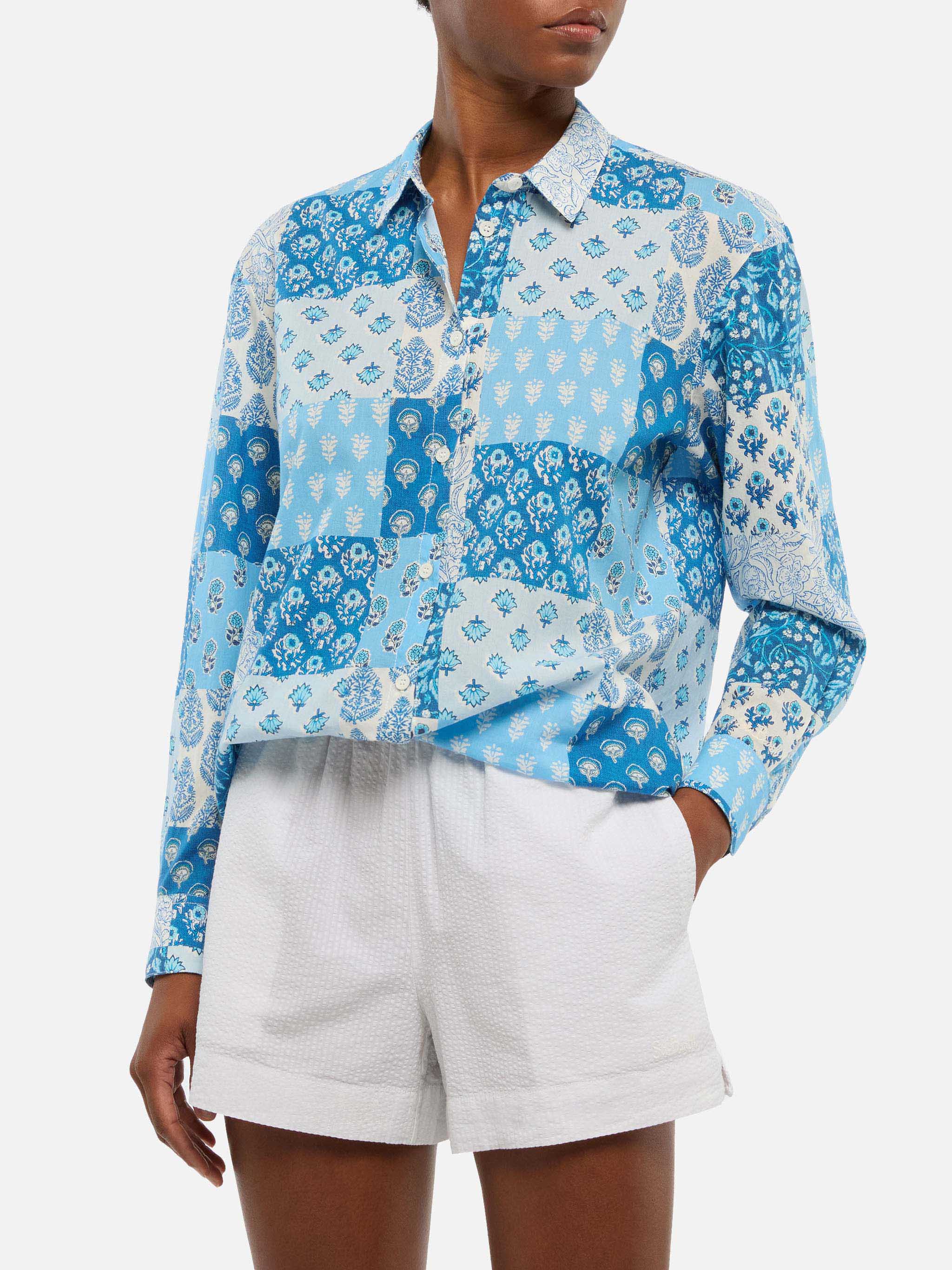 Brigitte Flower-Print Cotton Shirt Blue