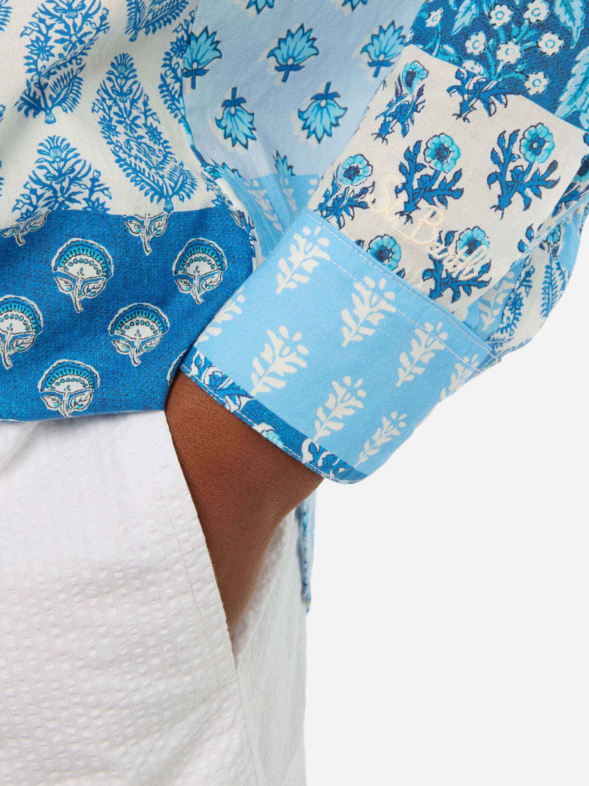 Brigitte Flower-Print Cotton Shirt Blue