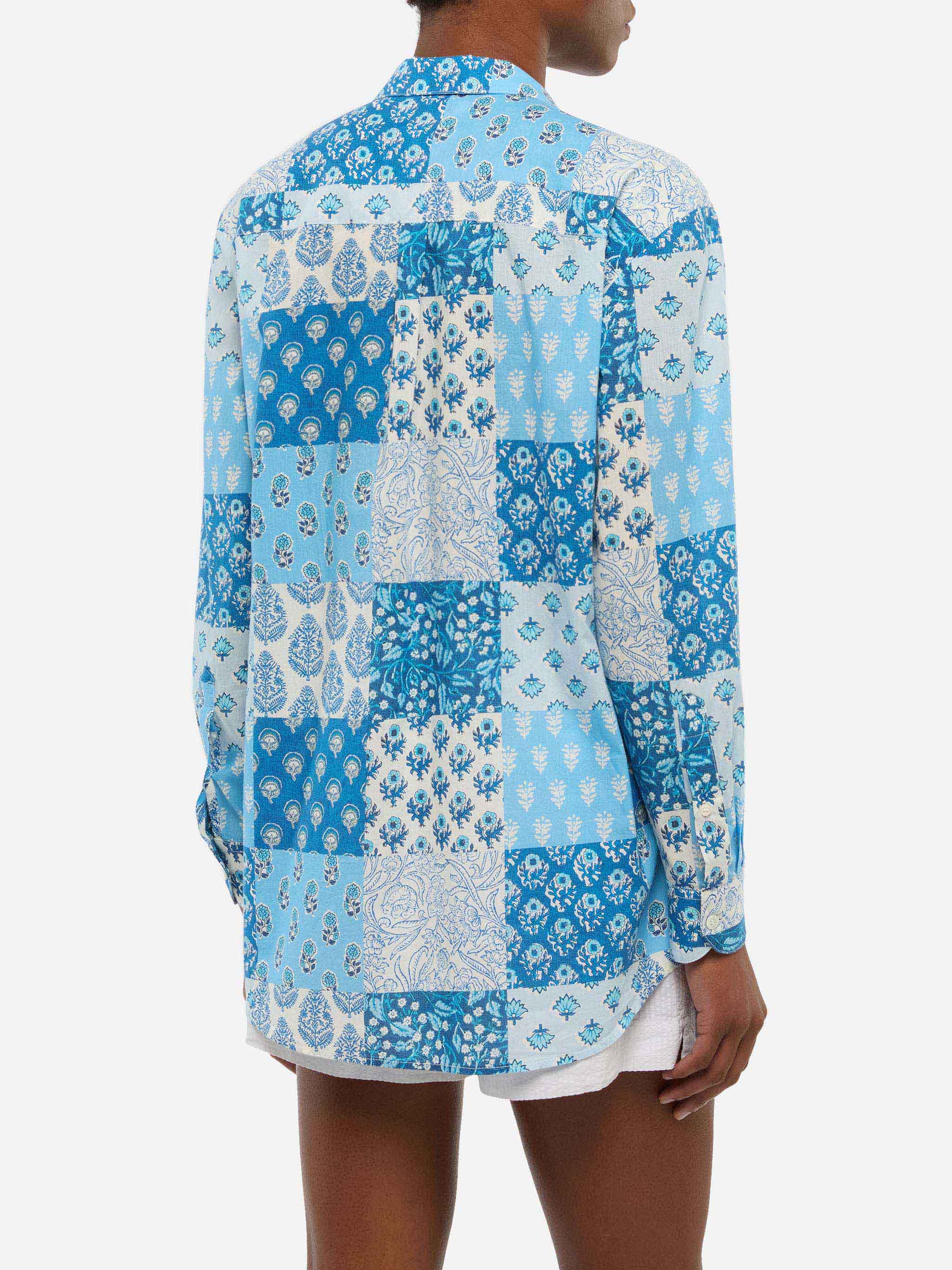 Brigitte Flower-Print Cotton Shirt Blue