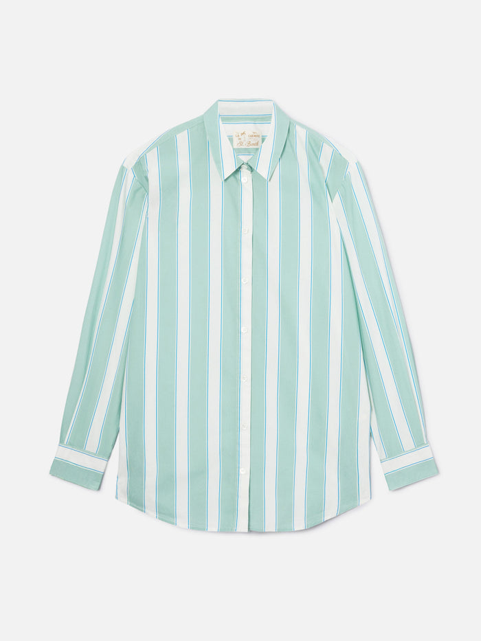 Brigitte Cotton Shirt With Green Stripes And Sport Club Embroidery