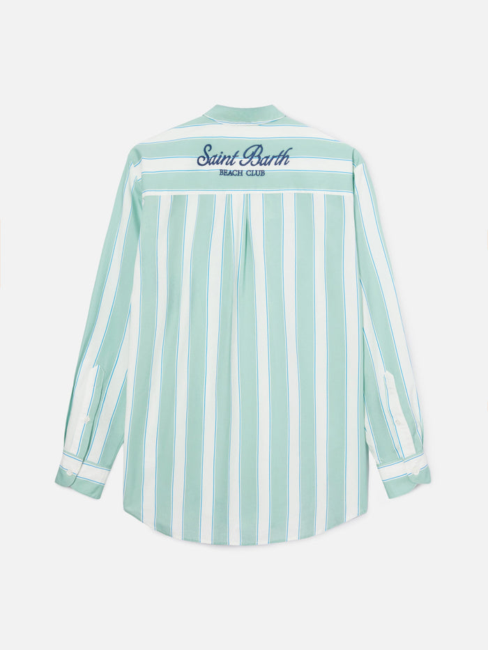 Brigitte Cotton Shirt With Green Stripes And Sport Club Embroidery