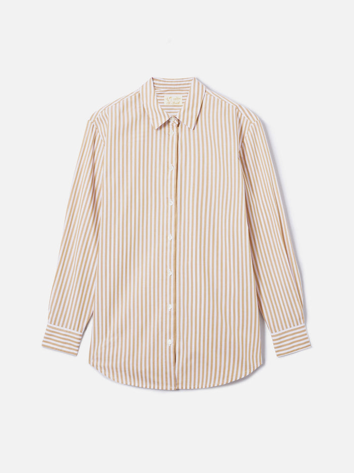 Brigitte Cotton Shirt With Beige Stripes And Sport Club Embroidery White