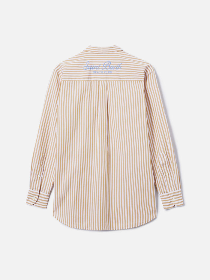 Brigitte Cotton Shirt With Beige Stripes And Sport Club Embroidery White
