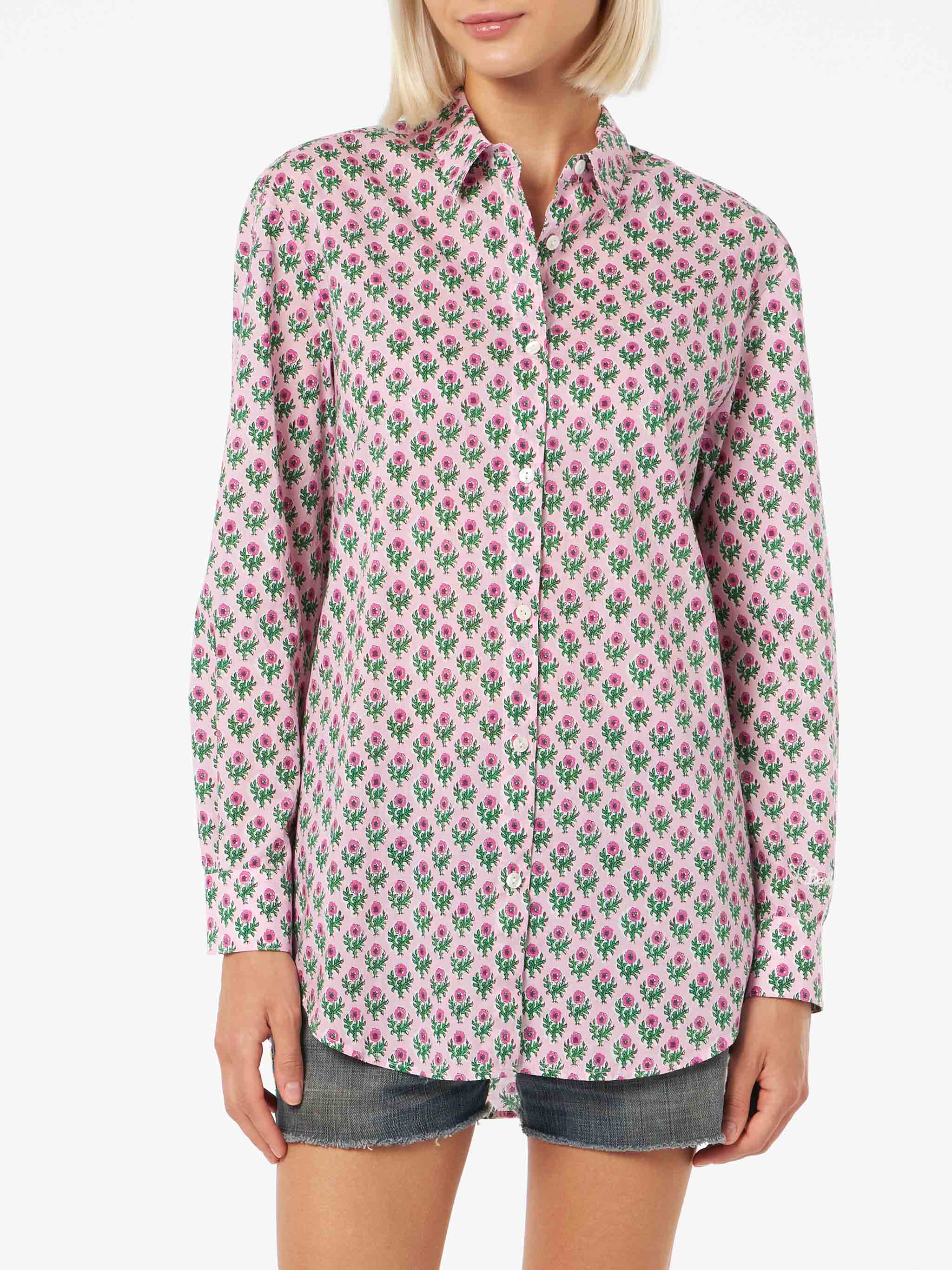 Brigitte Cotton Shirt With Floral Print Pink