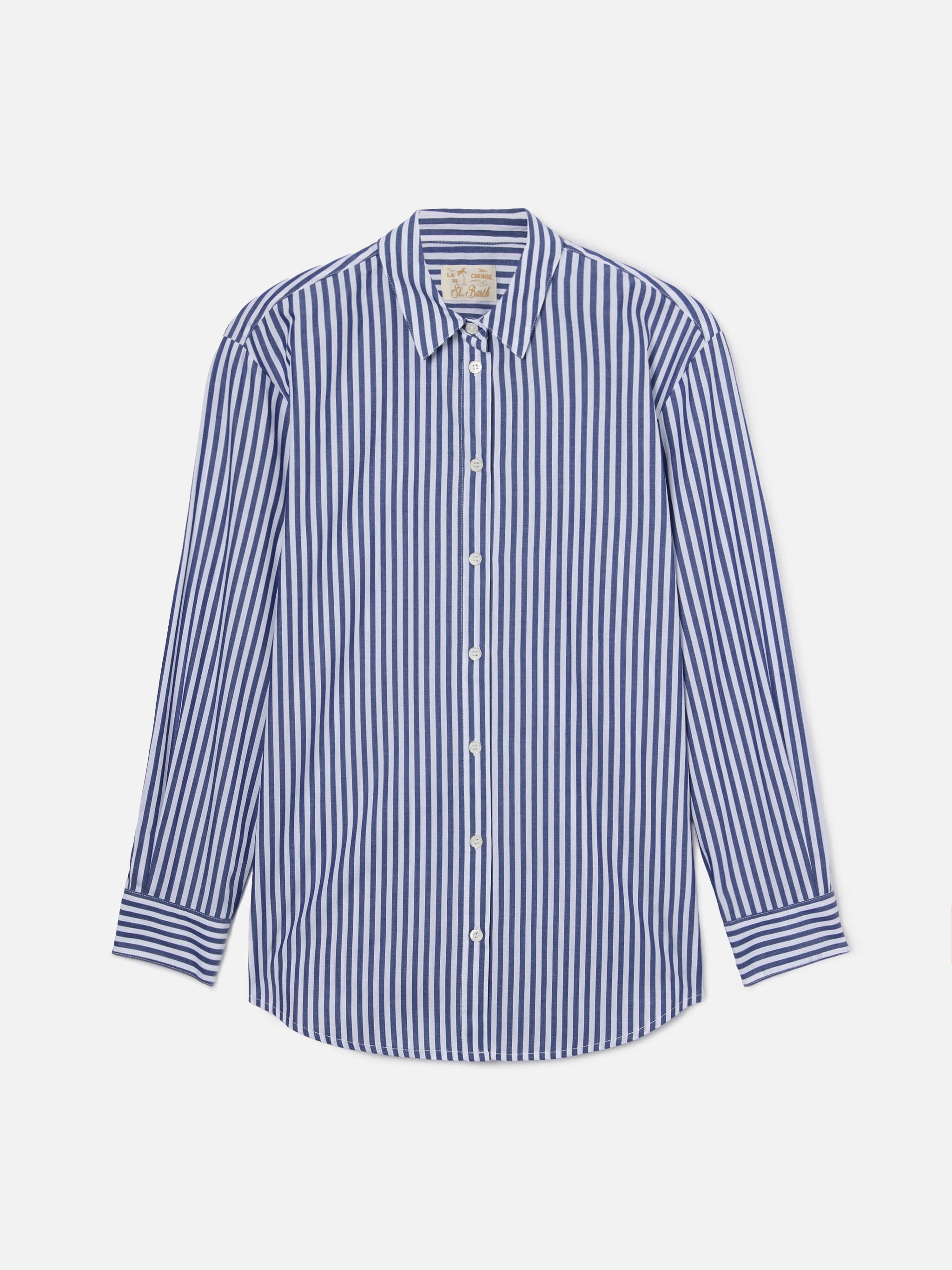 Brigitte Shirt With Blue Stripes And See You Saint Barth Embroidery