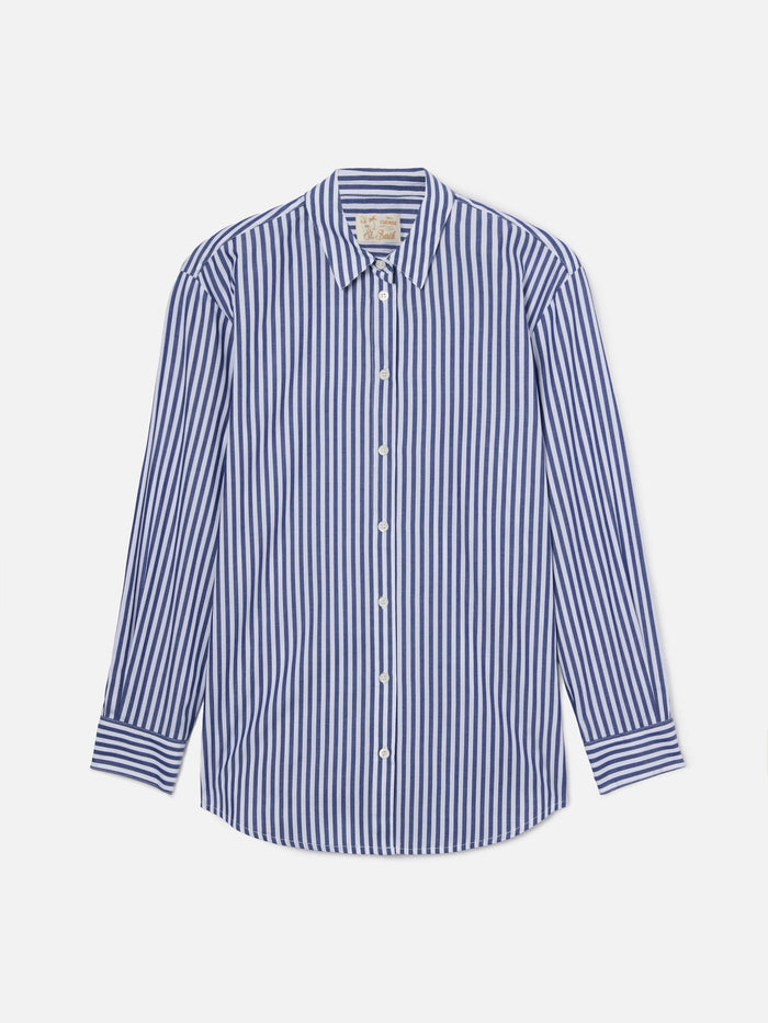 Brigitte Shirt With Blue Stripes And See You Saint Barth Embroidery