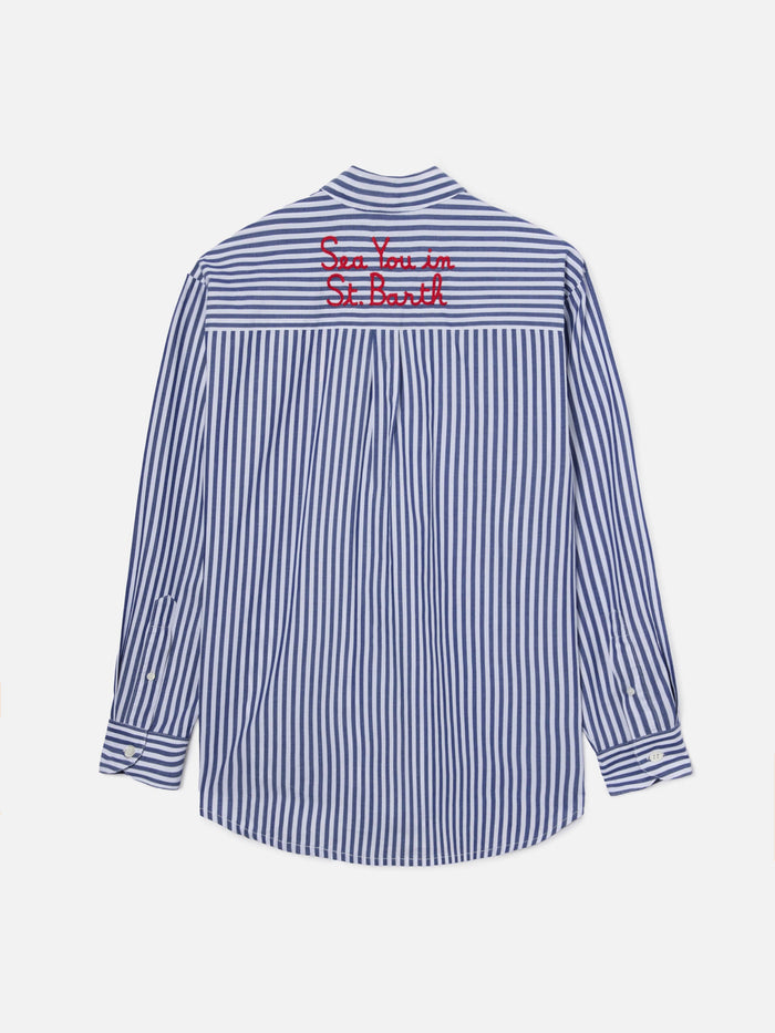 Brigitte Shirt With Blue Stripes And See You Saint Barth Embroidery