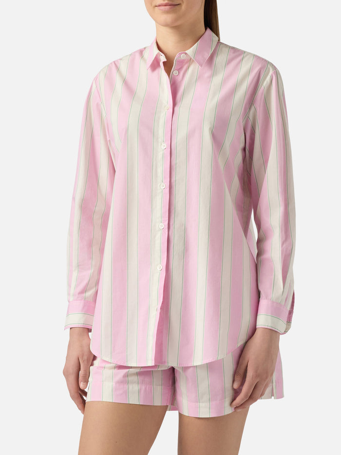 Brigitte Cotton Shirt With Pink Stripes And Sport Club Embroidery