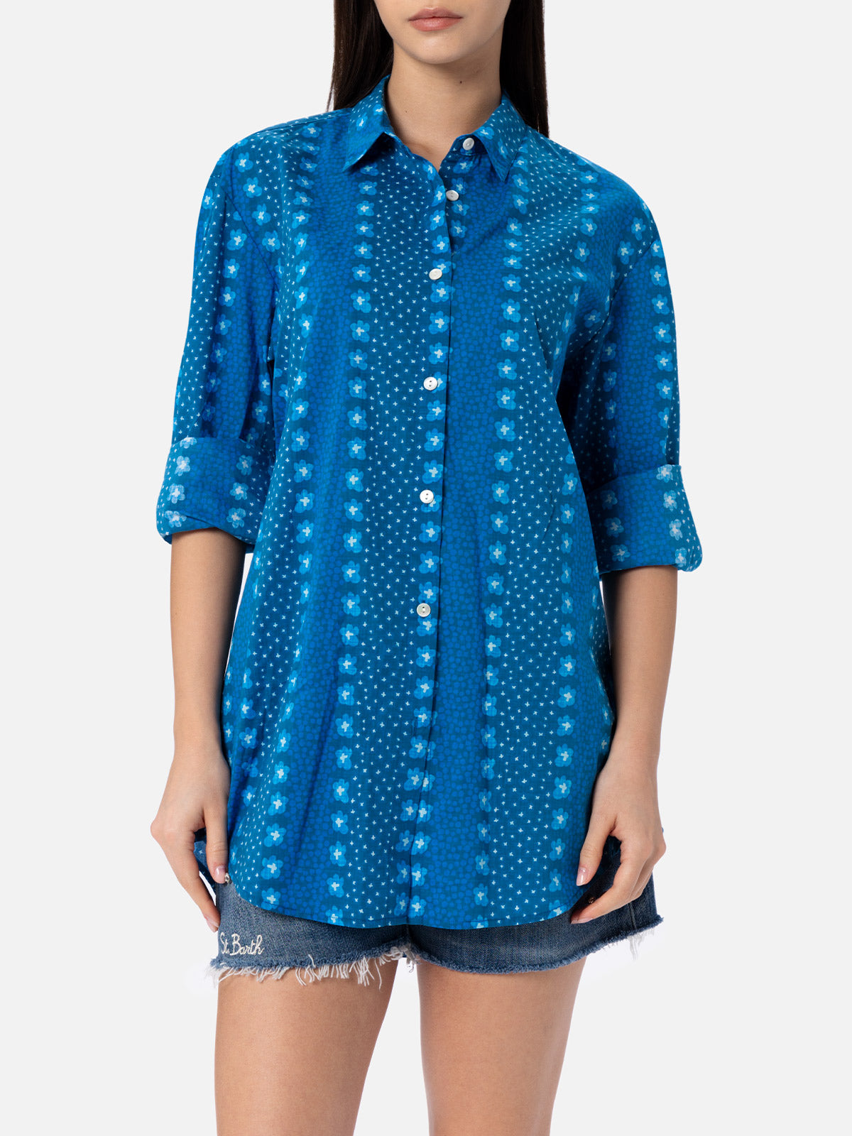Brigitte Floral Cotton Shirt Blue