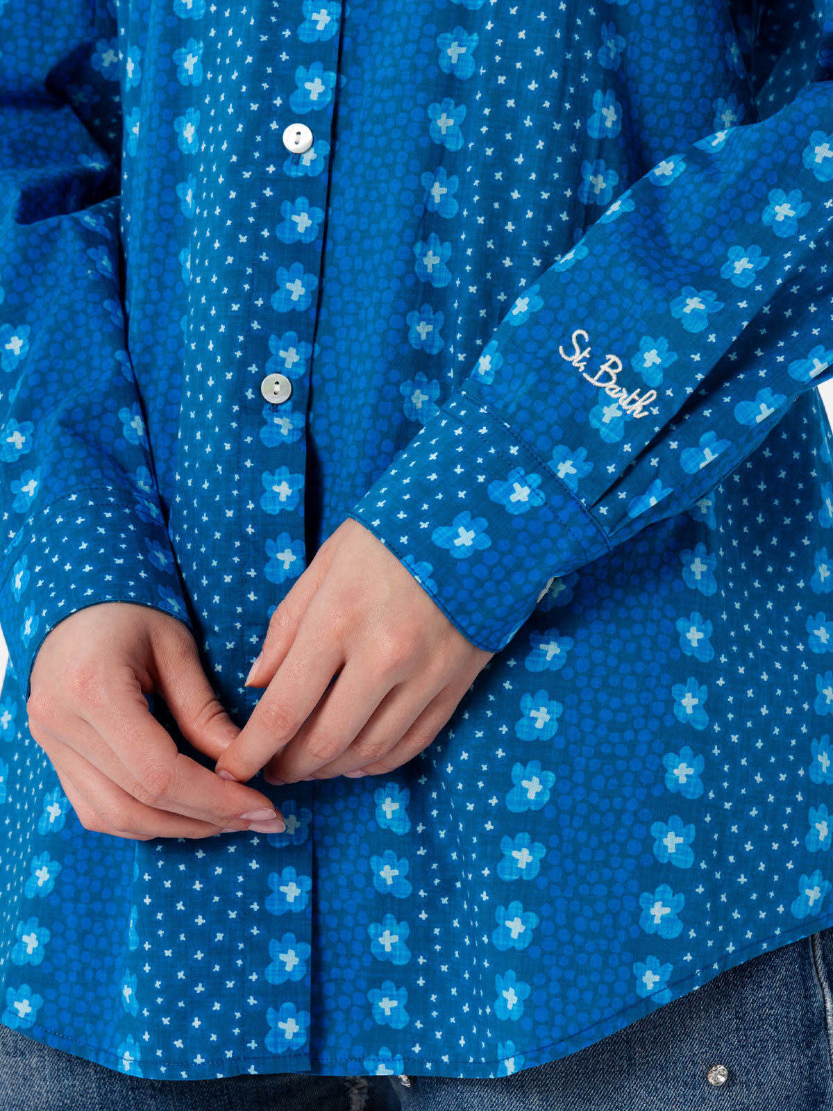 Brigitte Floral Cotton Shirt Blue
