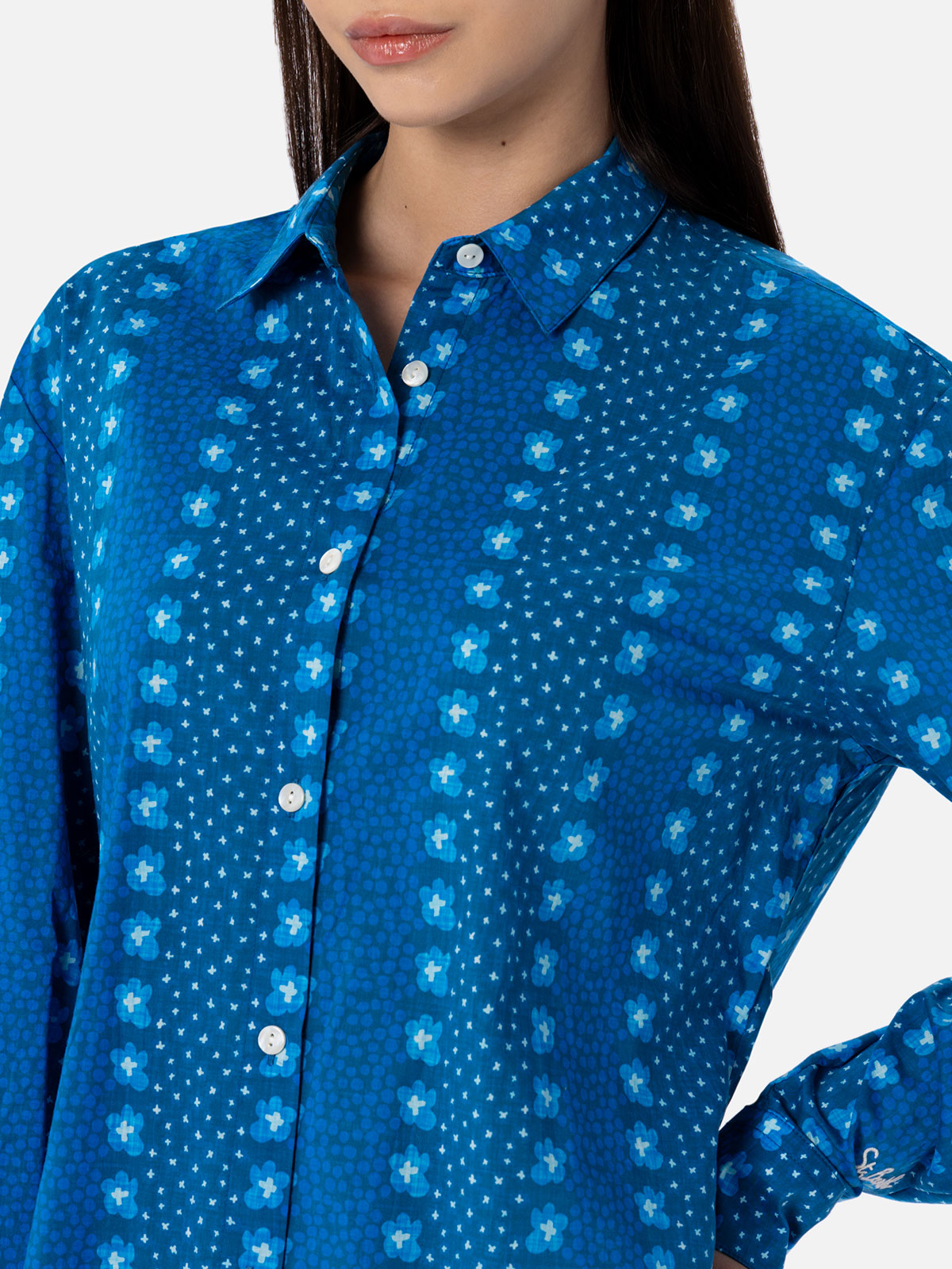 Brigitte Floral Cotton Shirt Blue