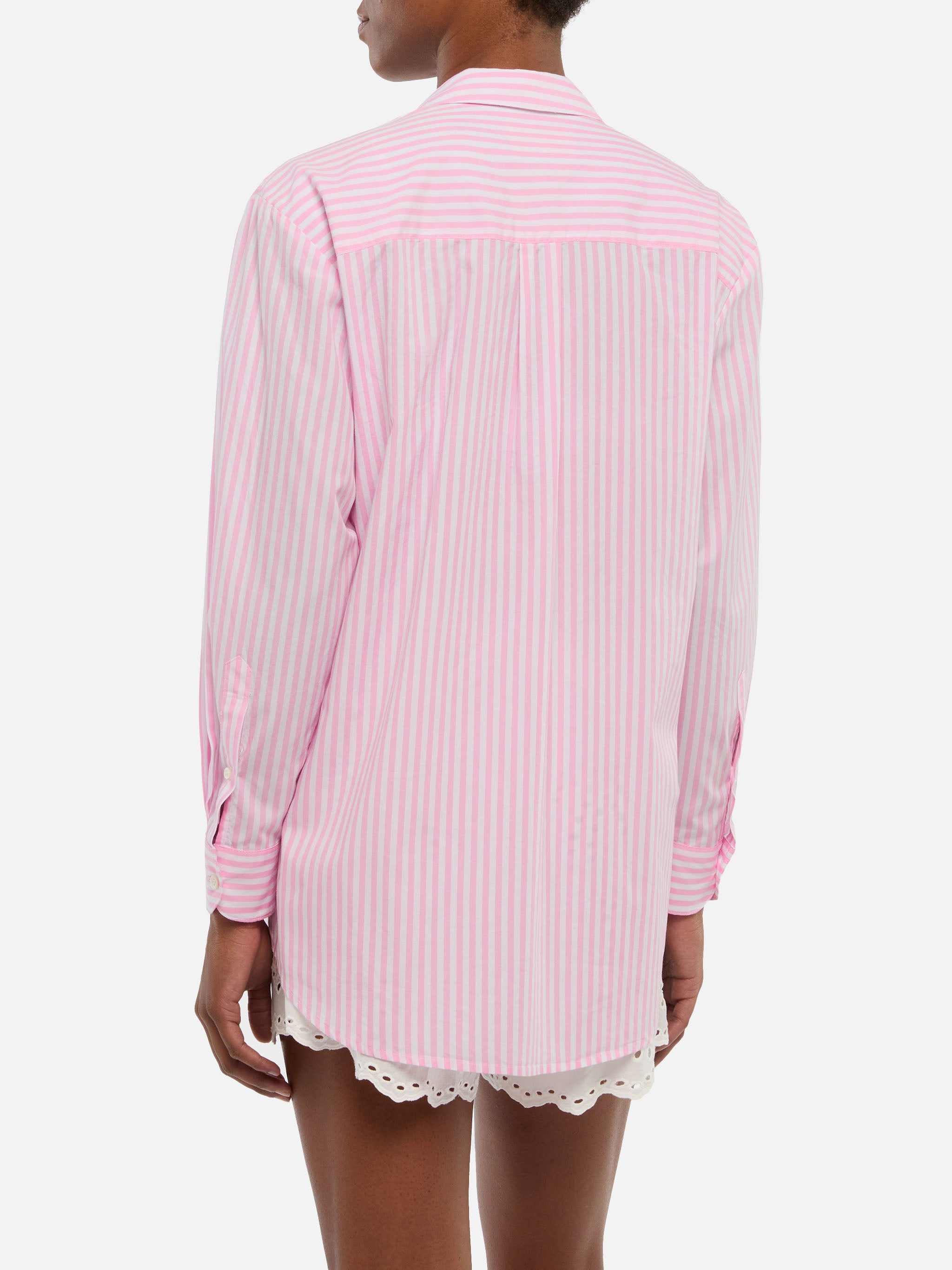 Brigitte Striped-Print Cotton Shirt With Saint Barth Habituè Embroidery Pink