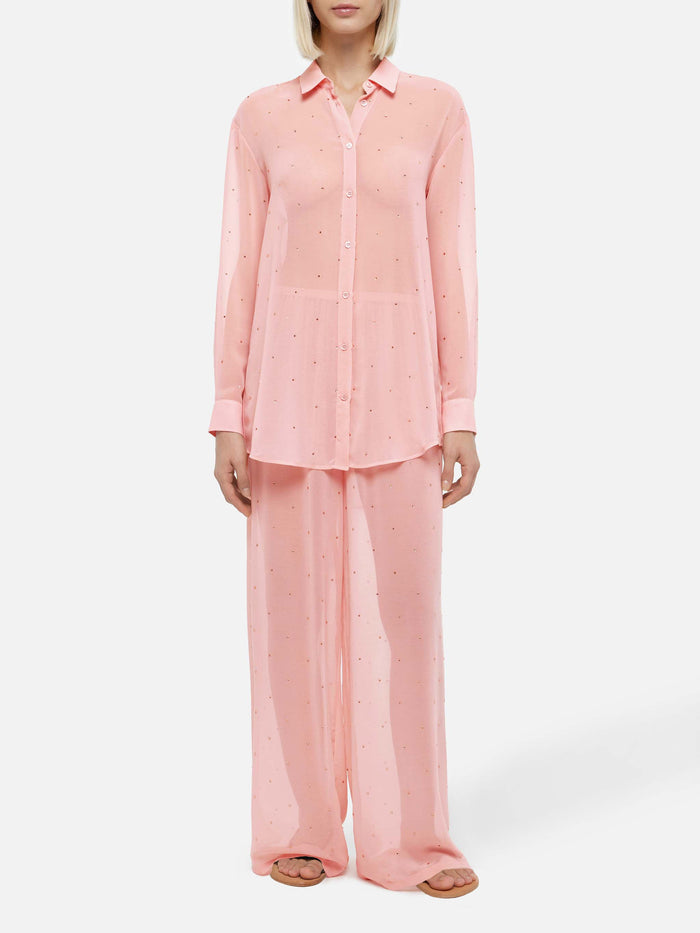 Brigitte Pink Georgette Shirt With Rhinestone Embellishments