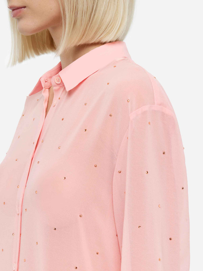 Brigitte Pink Georgette Shirt With Rhinestone Embellishments