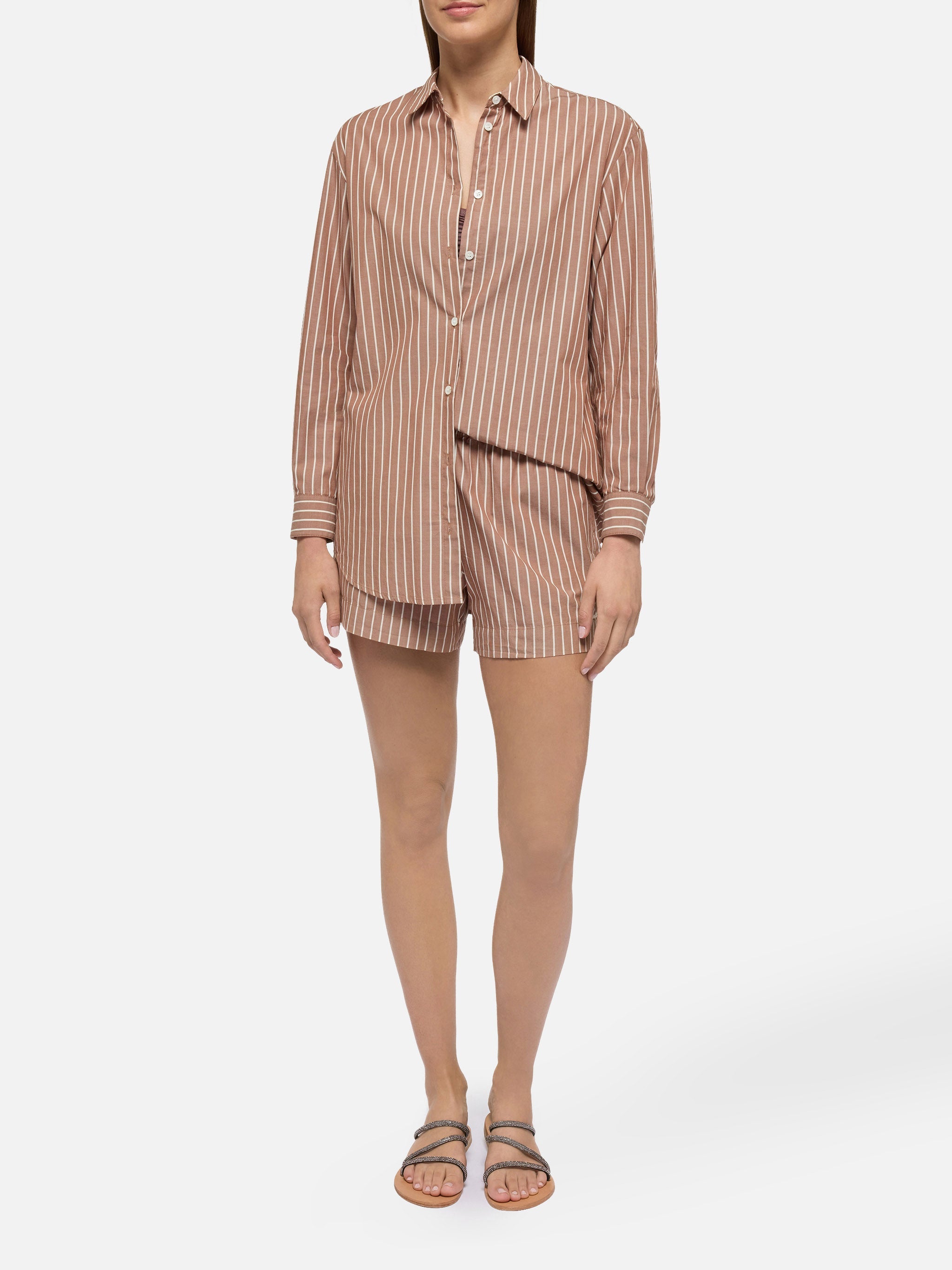 Brigitte Striped-Print Cotton Shirt With Sea, Sun St.barth Brown