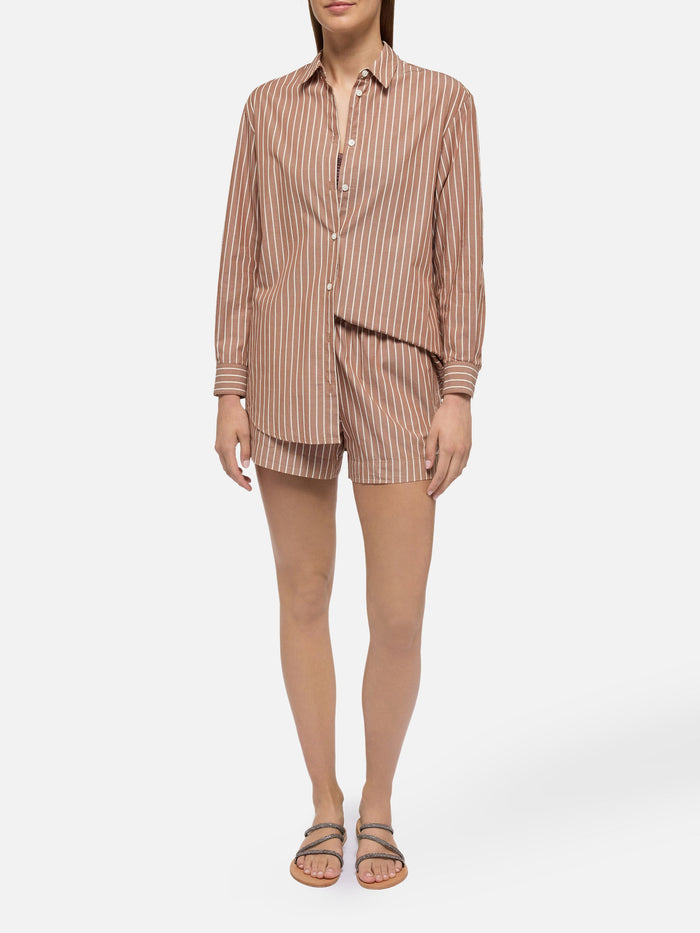 Brigitte Striped-Print Cotton Shirt With Sea, Sun St.barth Brown